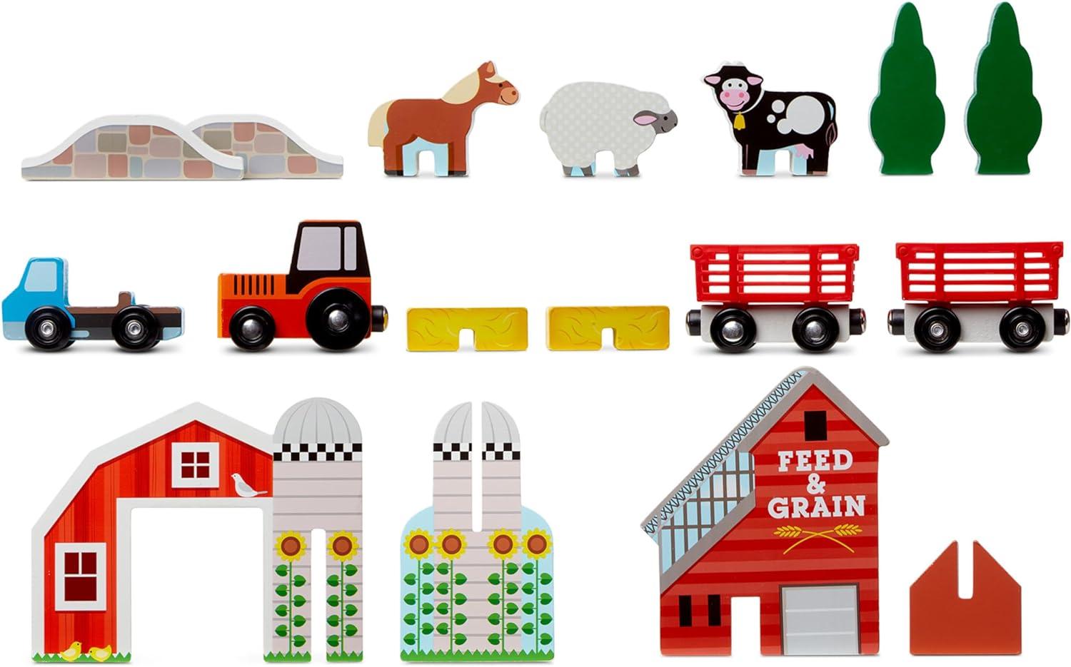 imageMelissa ampamp Doug 17Piece Wooden TakeAlong Tabletop Farm 4 Farm Vehicles Play Pieces Barn Grain House TakeAlong Pretend Play Toy Barn Toys for Toddlers Ages 1