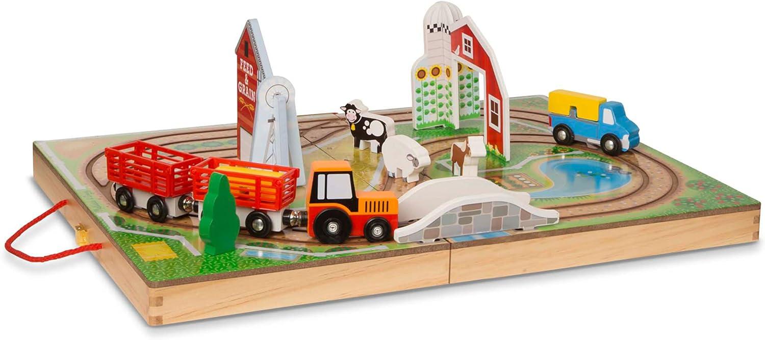 imageMelissa ampamp Doug 17Piece Wooden TakeAlong Tabletop Farm 4 Farm Vehicles Play Pieces Barn Grain House TakeAlong Pretend Play Toy Barn Toys for Toddlers Ages 1