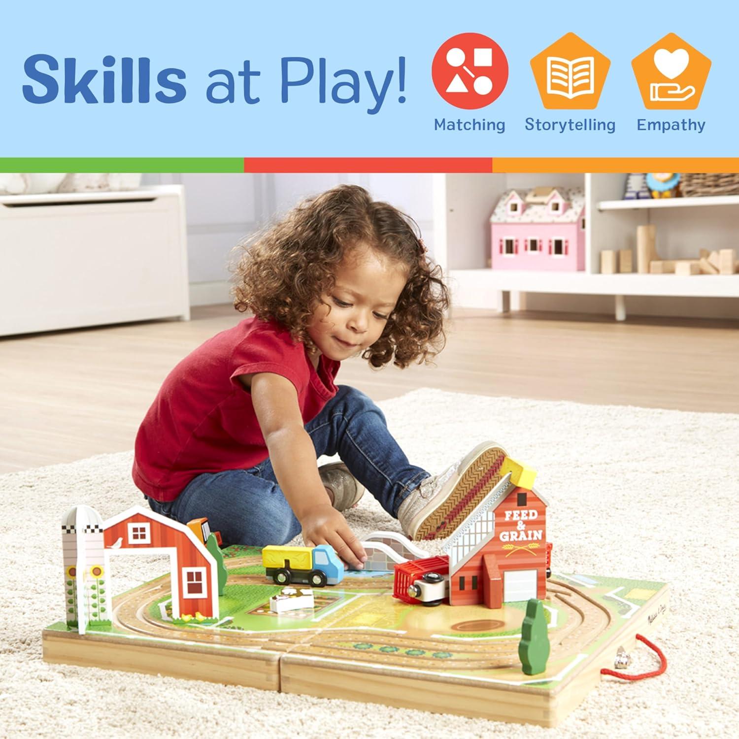 imageMelissa ampamp Doug 17Piece Wooden TakeAlong Tabletop Farm 4 Farm Vehicles Play Pieces Barn Grain House TakeAlong Pretend Play Toy Barn Toys for Toddlers Ages 1