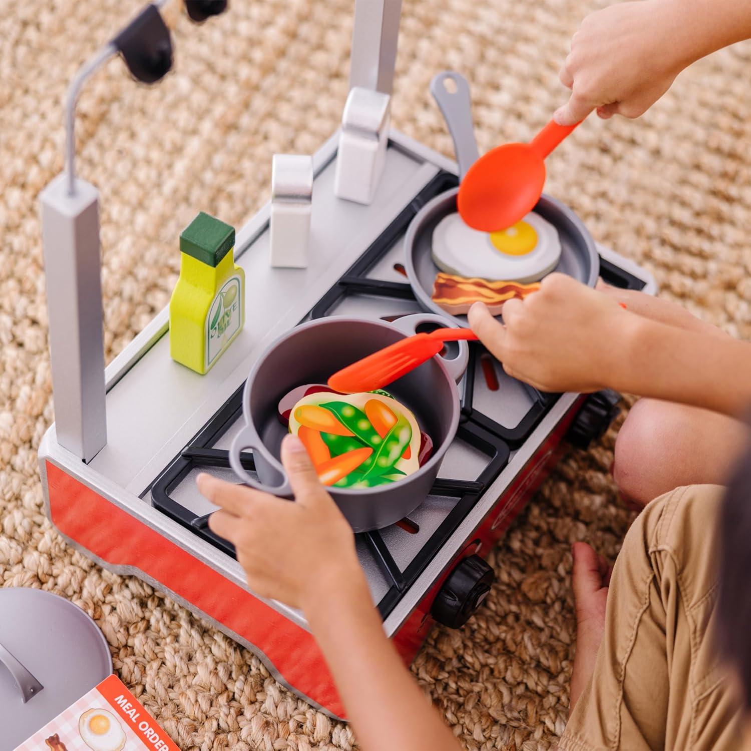 imageMelissa ampamp Doug 19Piece Deluxe Wooden Cooktop Set with Wooden Play Food Durable Pot and Pan