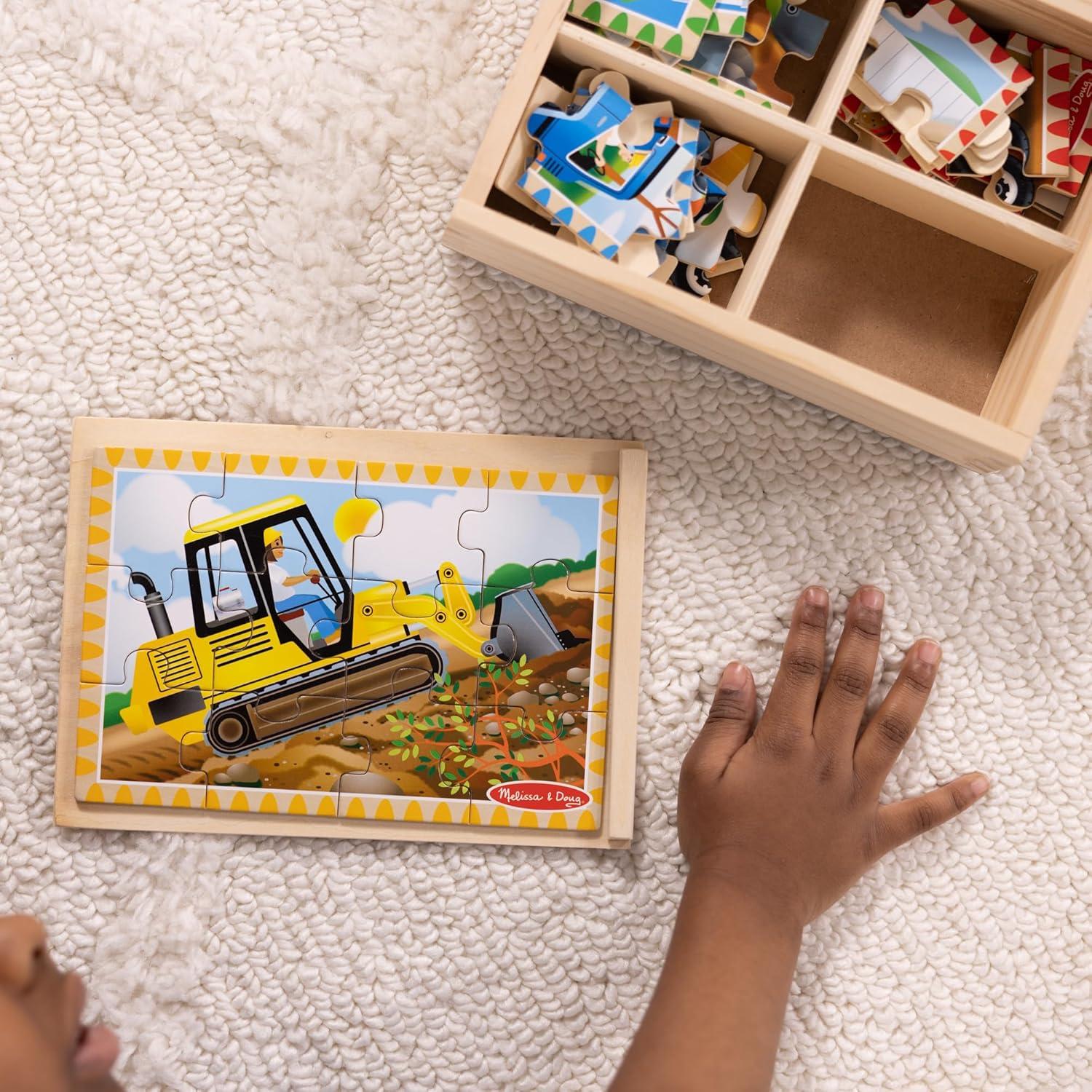imageMelissa ampamp Doug 4in1 Wooden Dinosaur Jigsaw Puzzle Set 48 Pieces with Storage Box Toddler Puzzle Toy for Kids Ages 3  FSC CertifiedConstruction