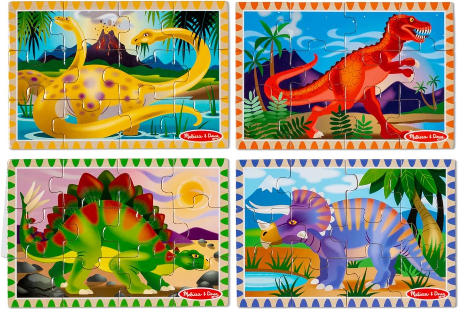 imageMelissa ampamp Doug 4in1 Wooden Dinosaur Jigsaw Puzzle Set 48 Pieces with Storage Box Toddler Puzzle Toy for Kids Ages 3  FSC CertifiedDinosaurs