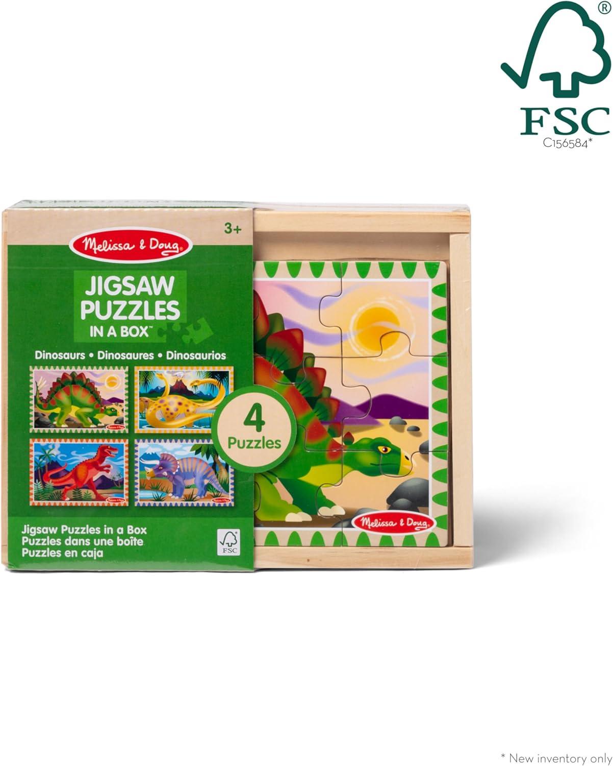 imageMelissa ampamp Doug 4in1 Wooden Dinosaur Jigsaw Puzzle Set 48 Pieces with Storage Box Toddler Puzzle Toy for Kids Ages 3  FSC CertifiedDinosaurs
