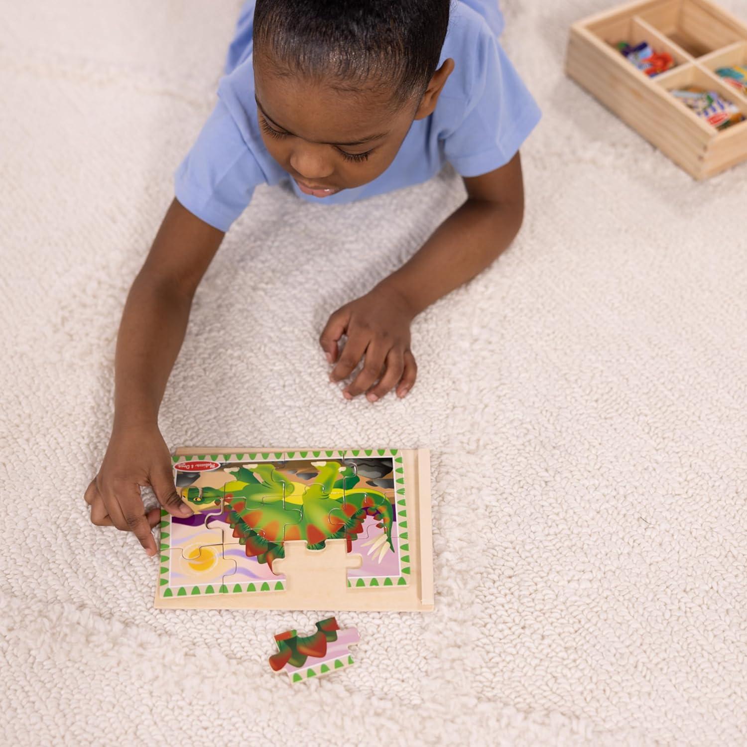 imageMelissa ampamp Doug 4in1 Wooden Dinosaur Jigsaw Puzzle Set 48 Pieces with Storage Box Toddler Puzzle Toy for Kids Ages 3  FSC CertifiedDinosaurs