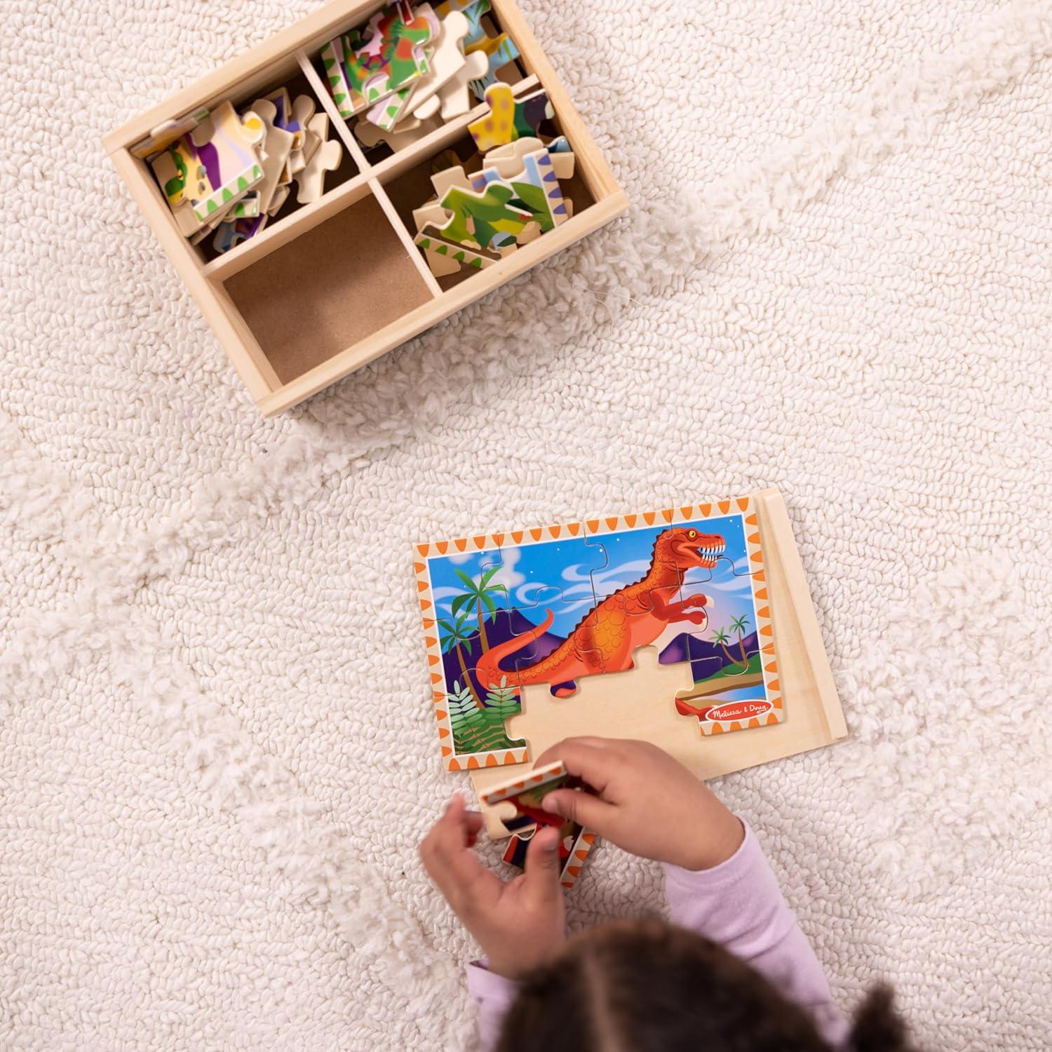imageMelissa ampamp Doug 4in1 Wooden Dinosaur Jigsaw Puzzle Set 48 Pieces with Storage Box Toddler Puzzle Toy for Kids Ages 3  FSC CertifiedDinosaurs
