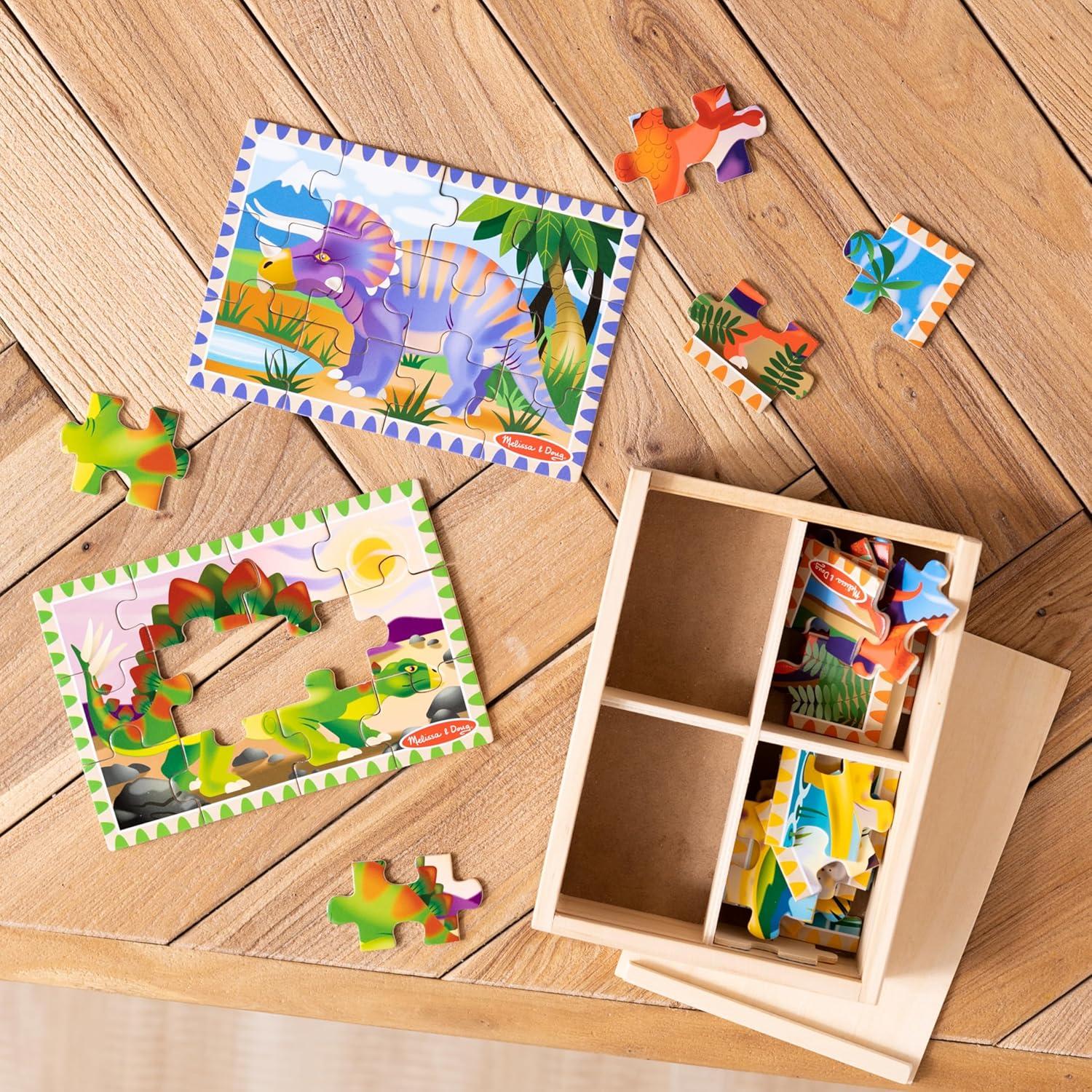 imageMelissa ampamp Doug 4in1 Wooden Dinosaur Jigsaw Puzzle Set 48 Pieces with Storage Box Toddler Puzzle Toy for Kids Ages 3  FSC CertifiedDinosaurs