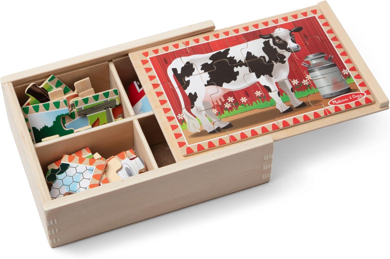 imageMelissa ampamp Doug 4in1 Wooden Dinosaur Jigsaw Puzzle Set 48 Pieces with Storage Box Toddler Puzzle Toy for Kids Ages 3  FSC CertifiedFarm Animals