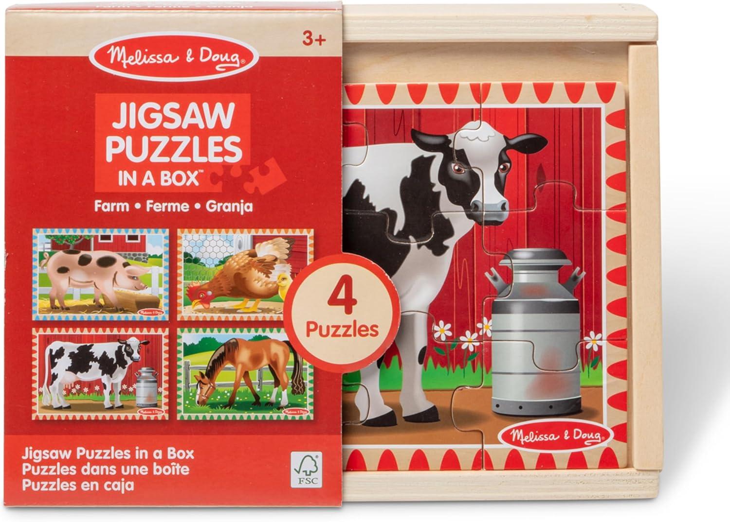 imageMelissa ampamp Doug 4in1 Wooden Dinosaur Jigsaw Puzzle Set 48 Pieces with Storage Box Toddler Puzzle Toy for Kids Ages 3  FSC CertifiedFarm Animals