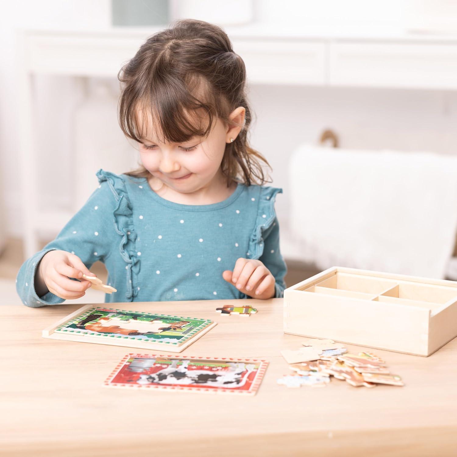 imageMelissa ampamp Doug 4in1 Wooden Dinosaur Jigsaw Puzzle Set 48 Pieces with Storage Box Toddler Puzzle Toy for Kids Ages 3  FSC CertifiedFarm Animals