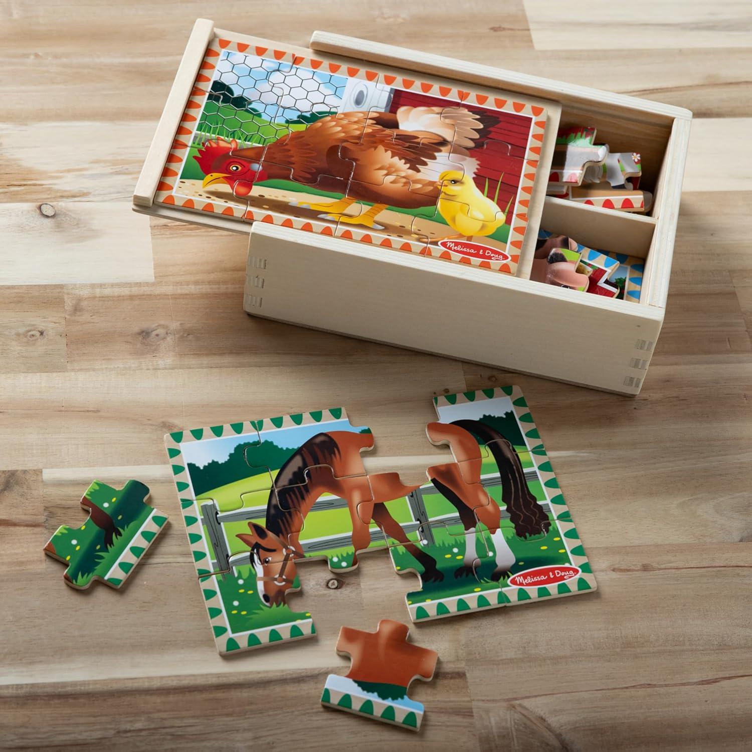 imageMelissa ampamp Doug 4in1 Wooden Dinosaur Jigsaw Puzzle Set 48 Pieces with Storage Box Toddler Puzzle Toy for Kids Ages 3  FSC CertifiedFarm Animals