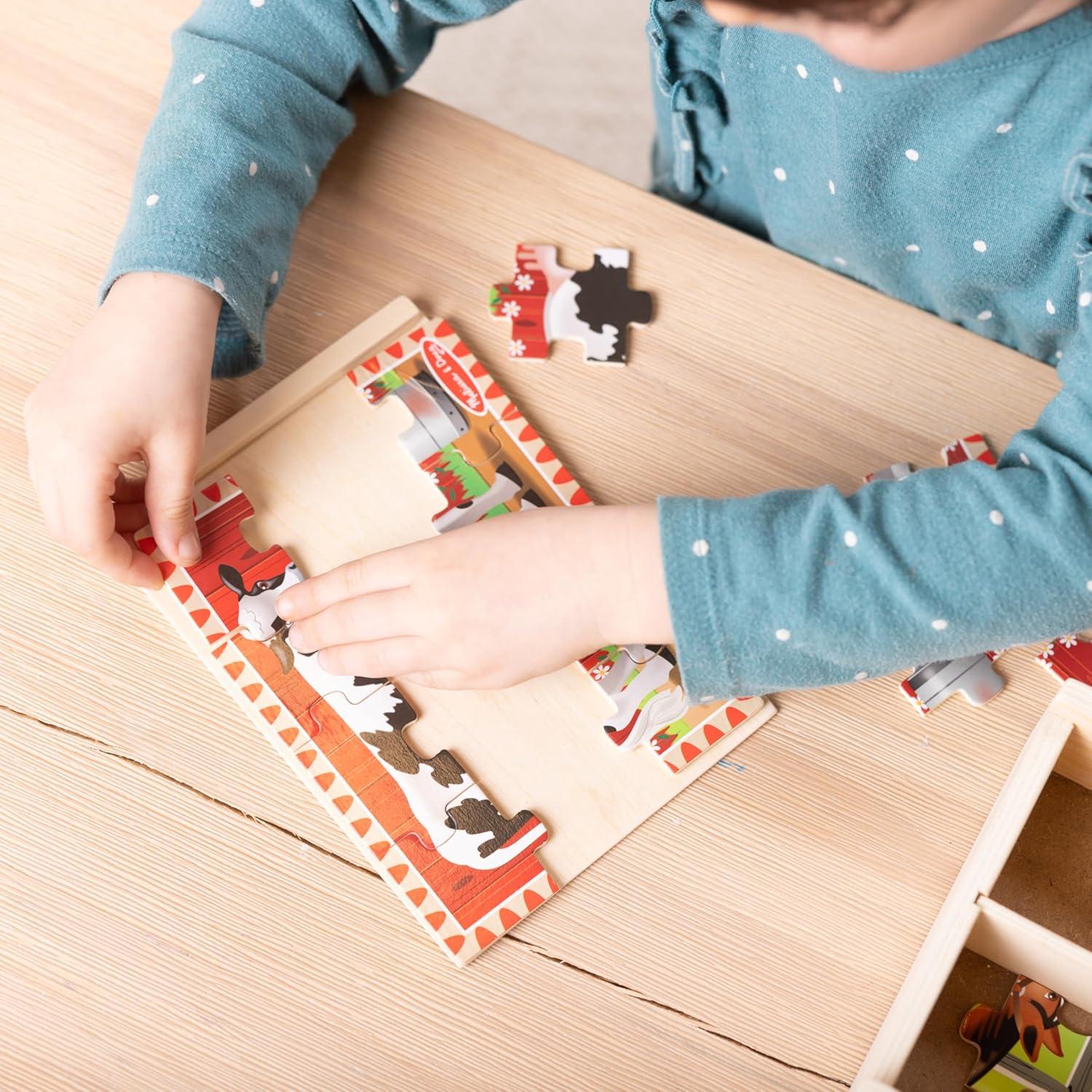imageMelissa ampamp Doug 4in1 Wooden Dinosaur Jigsaw Puzzle Set 48 Pieces with Storage Box Toddler Puzzle Toy for Kids Ages 3  FSC CertifiedFarm Animals
