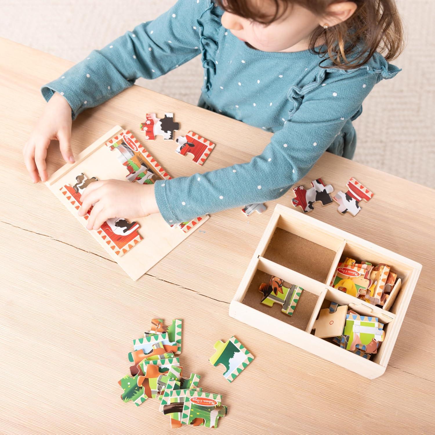 imageMelissa ampamp Doug 4in1 Wooden Dinosaur Jigsaw Puzzle Set 48 Pieces with Storage Box Toddler Puzzle Toy for Kids Ages 3  FSC CertifiedFarm Animals