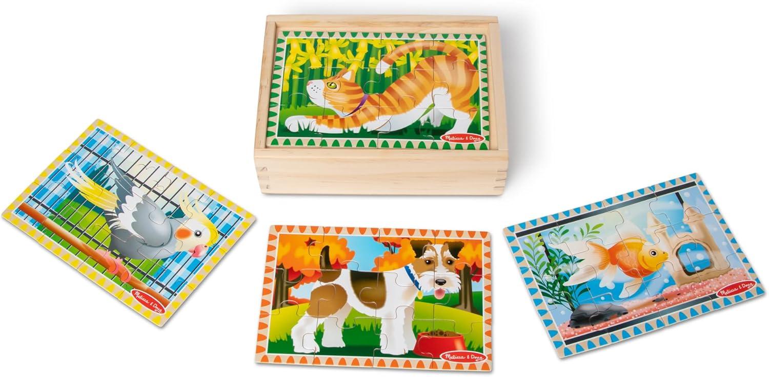 imageMelissa ampamp Doug 4in1 Wooden Dinosaur Jigsaw Puzzle Set 48 Pieces with Storage Box Toddler Puzzle Toy for Kids Ages 3  FSC CertifiedPets