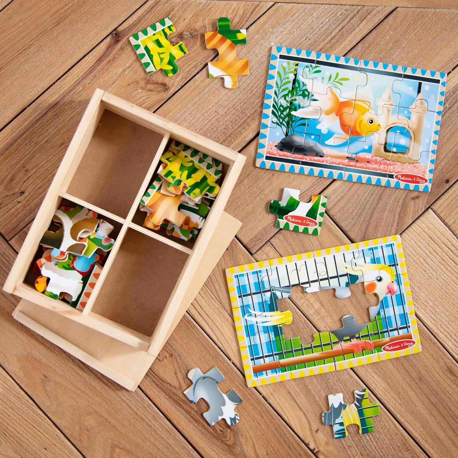 imageMelissa ampamp Doug 4in1 Wooden Dinosaur Jigsaw Puzzle Set 48 Pieces with Storage Box Toddler Puzzle Toy for Kids Ages 3  FSC CertifiedPets