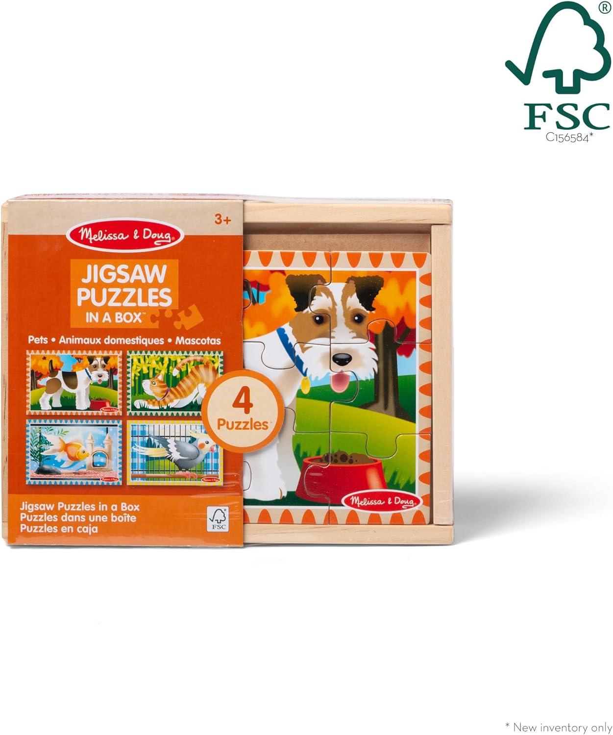 imageMelissa ampamp Doug 4in1 Wooden Dinosaur Jigsaw Puzzle Set 48 Pieces with Storage Box Toddler Puzzle Toy for Kids Ages 3  FSC CertifiedPets