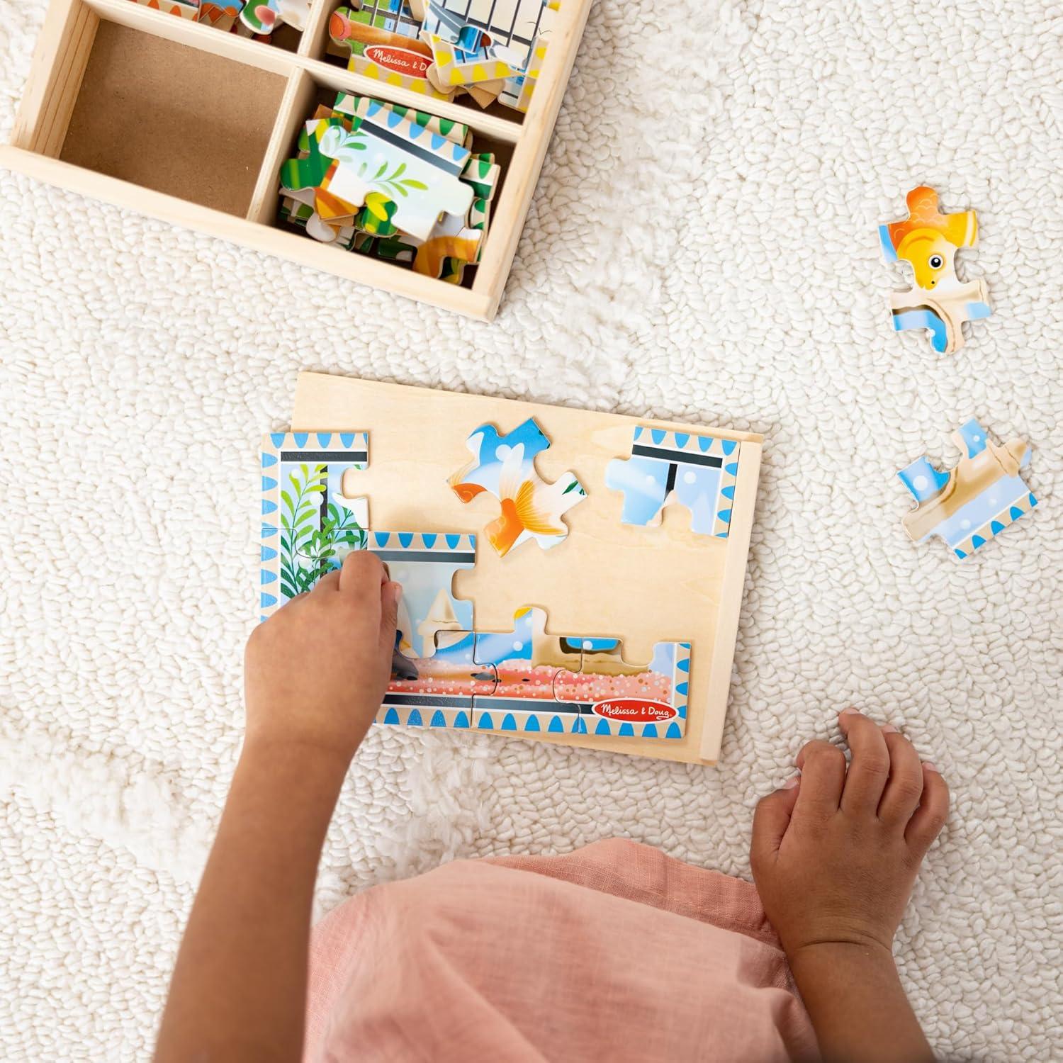 imageMelissa ampamp Doug 4in1 Wooden Dinosaur Jigsaw Puzzle Set 48 Pieces with Storage Box Toddler Puzzle Toy for Kids Ages 3  FSC CertifiedPets