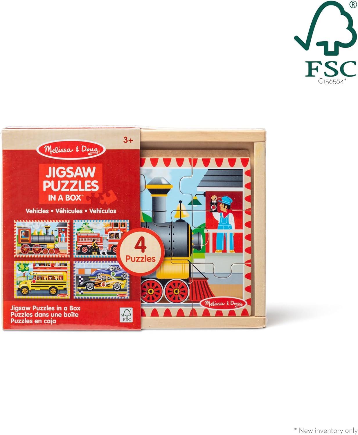 imageMelissa ampamp Doug 4in1 Wooden Dinosaur Jigsaw Puzzle Set 48 Pieces with Storage Box Toddler Puzzle Toy for Kids Ages 3  FSC CertifiedVehicles