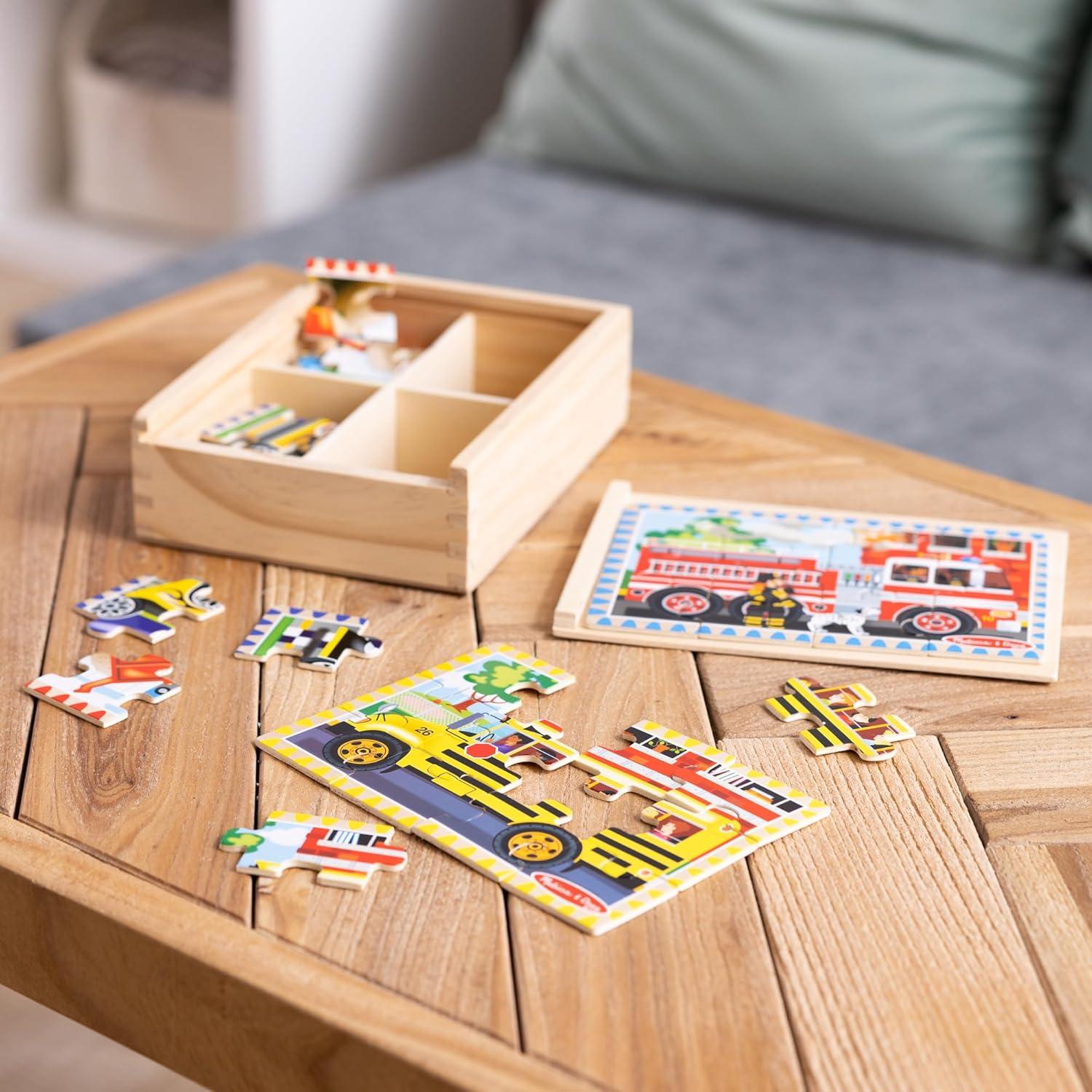 imageMelissa ampamp Doug 4in1 Wooden Dinosaur Jigsaw Puzzle Set 48 Pieces with Storage Box Toddler Puzzle Toy for Kids Ages 3  FSC CertifiedVehicles