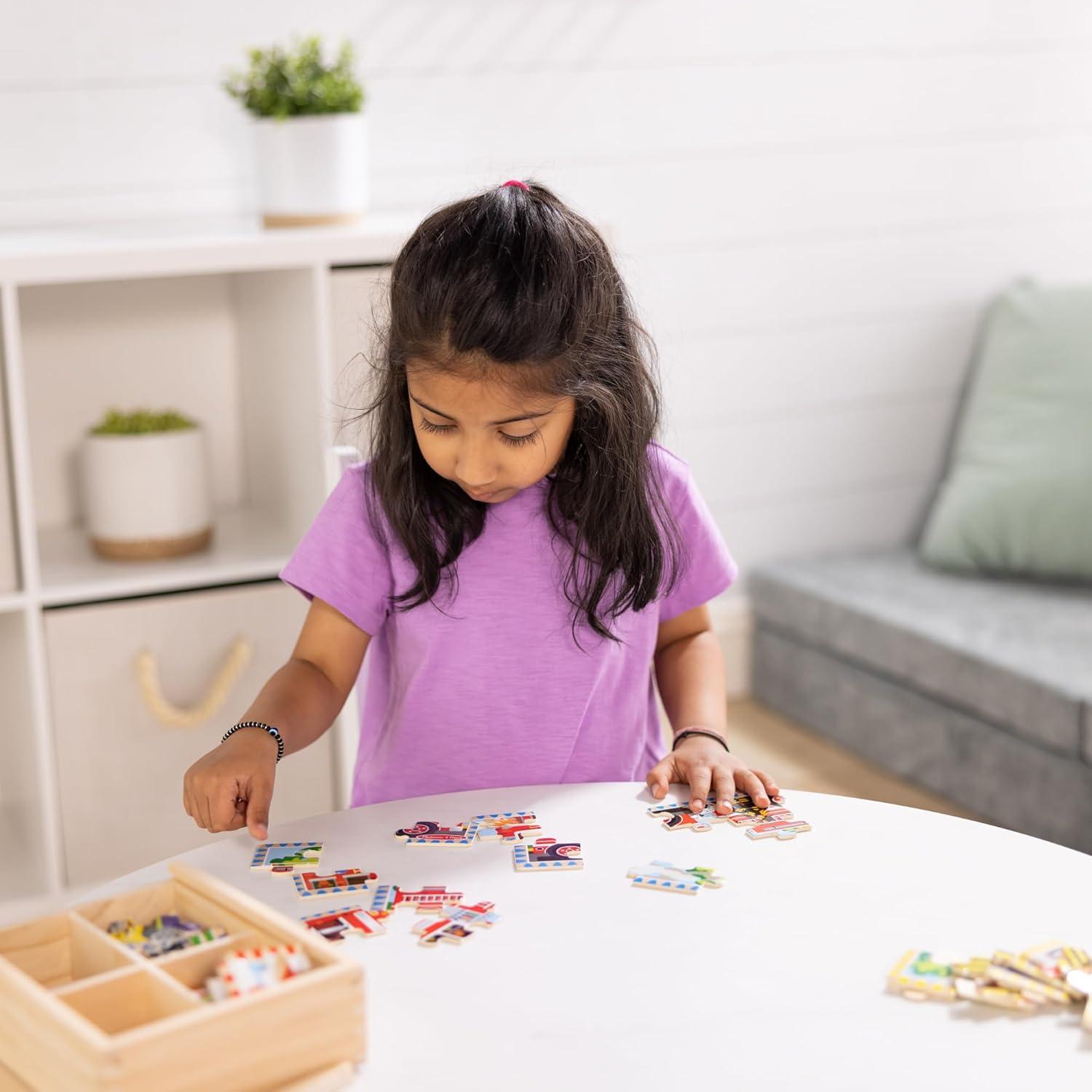 imageMelissa ampamp Doug 4in1 Wooden Dinosaur Jigsaw Puzzle Set 48 Pieces with Storage Box Toddler Puzzle Toy for Kids Ages 3  FSC CertifiedVehicles