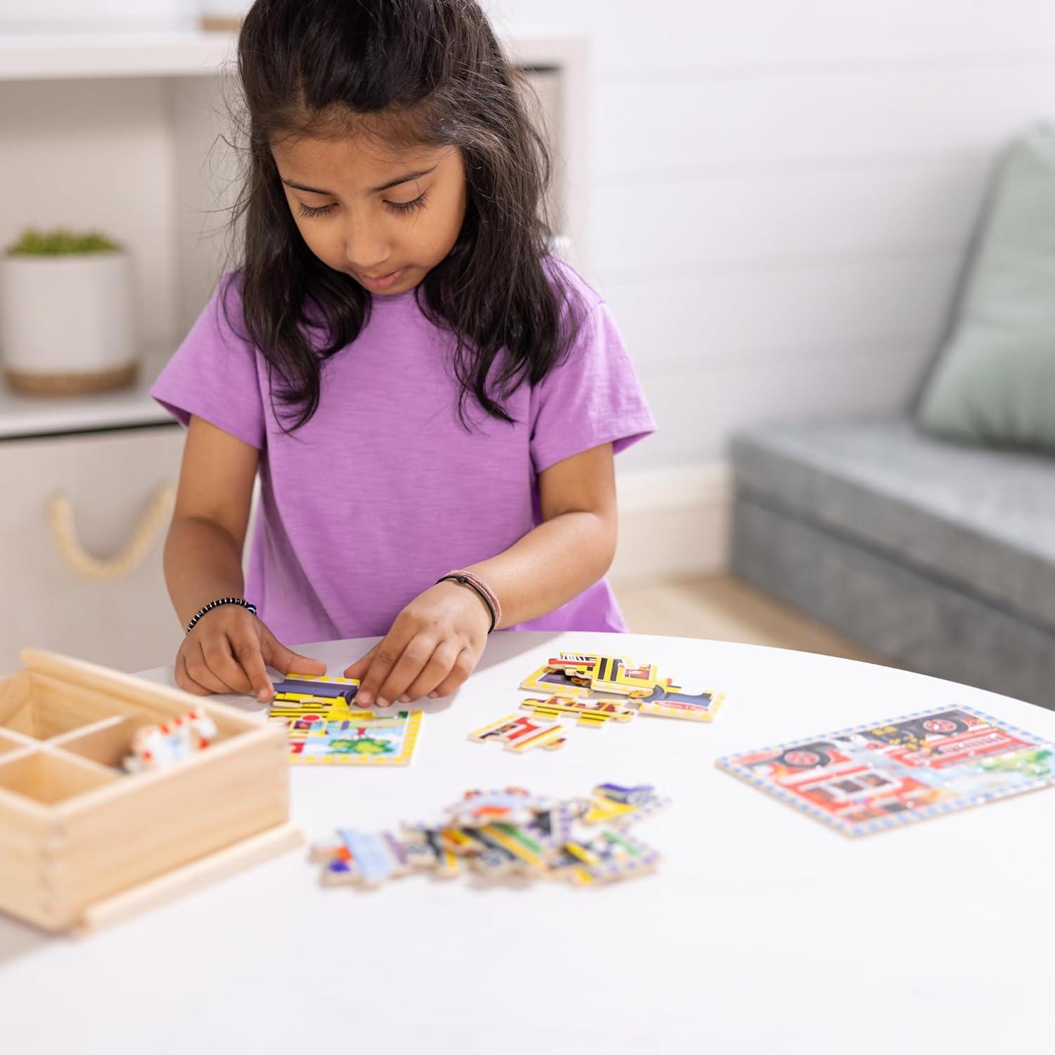imageMelissa ampamp Doug 4in1 Wooden Dinosaur Jigsaw Puzzle Set 48 Pieces with Storage Box Toddler Puzzle Toy for Kids Ages 3  FSC CertifiedVehicles