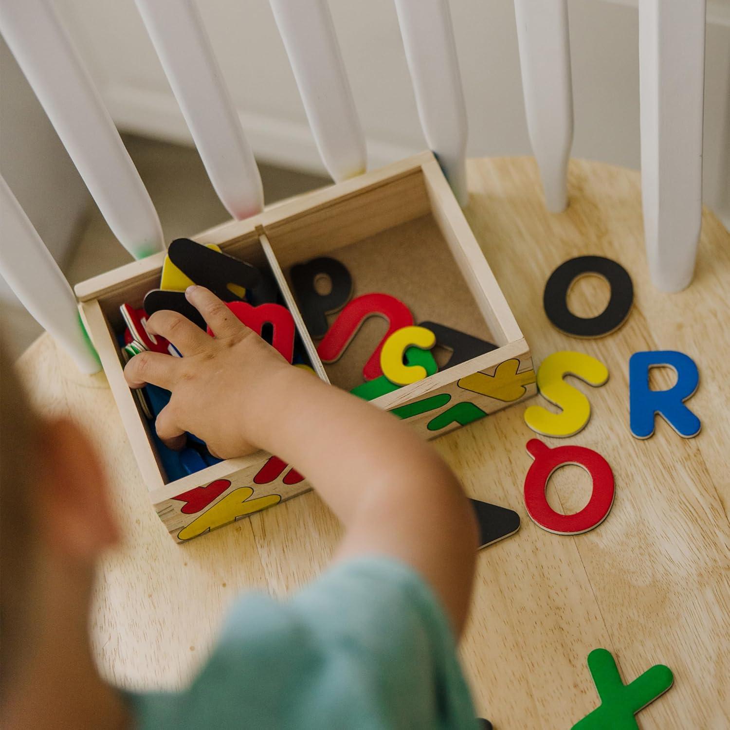 imageMelissa ampamp Doug 52 Wooden Alphabet Magnets in a Box  Uppercase and Lowercase Letters1 to 2 inches