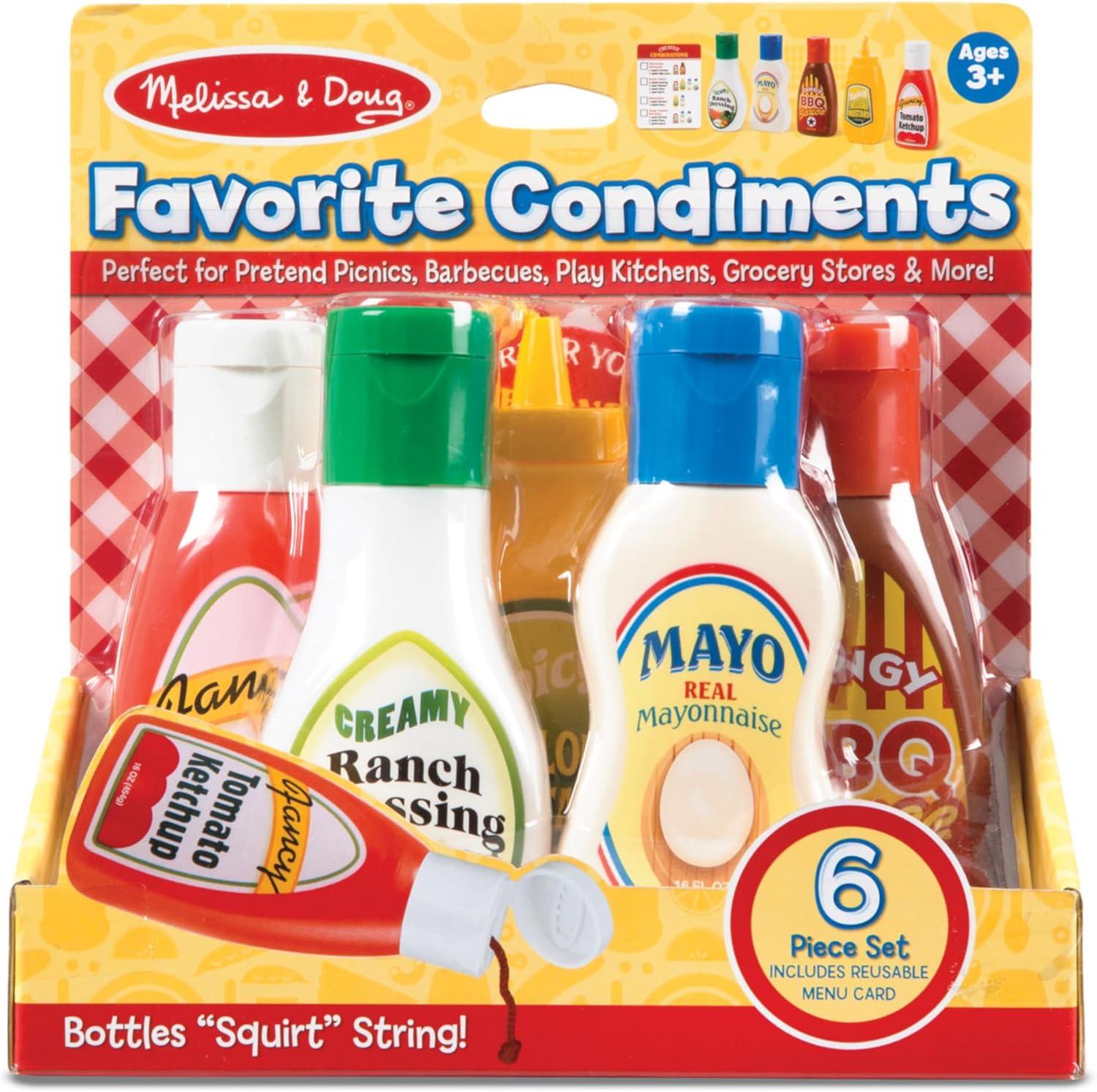 imageMelissa ampamp Doug 5Piece Favorite Condiments Play Food Set Play Ketchup and Mustard Bottles Pretend Food Set for Kids Ages 3Favorite Condiments