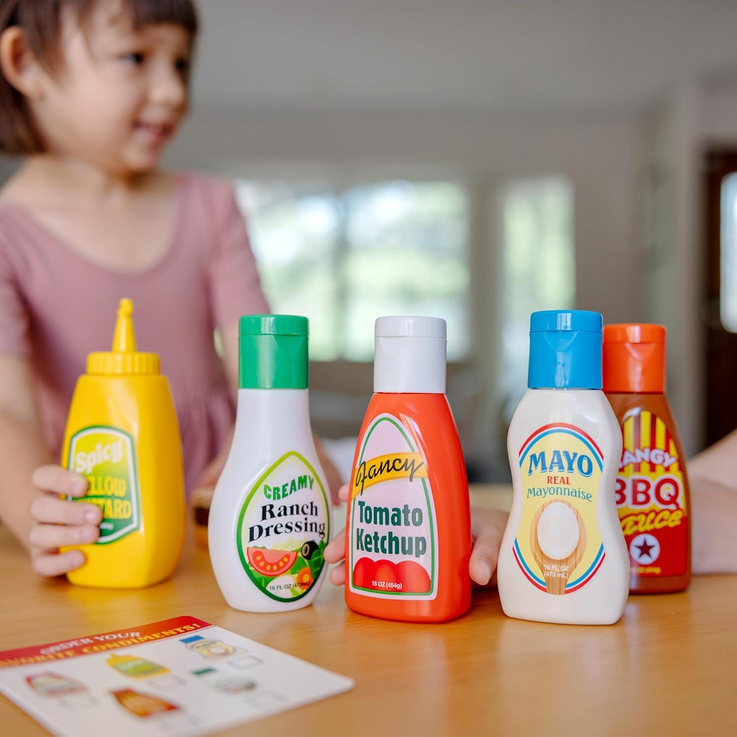 imageMelissa ampamp Doug 5Piece Favorite Condiments Play Food Set Play Ketchup and Mustard Bottles Pretend Food Set for Kids Ages 3Favorite Condiments