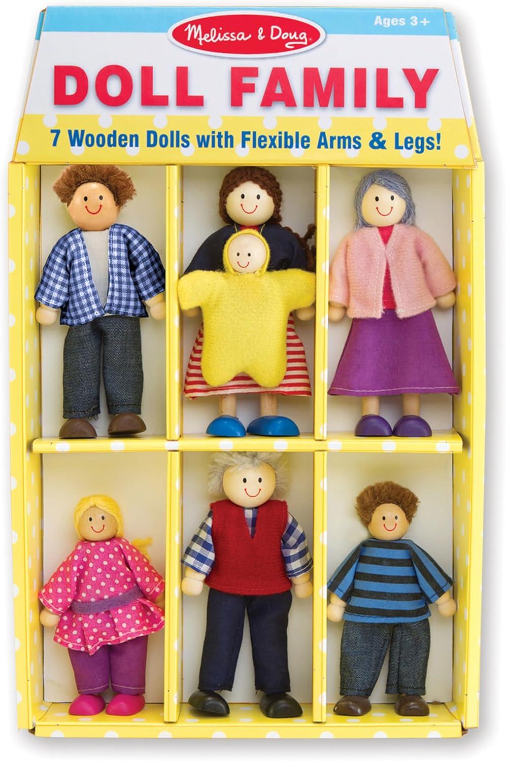 imageMelissa ampamp Doug 7Piece Poseable Wooden Doll Family for Dollhouse 24 inches Each