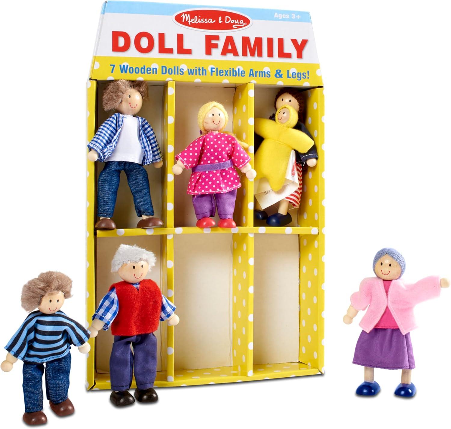 imageMelissa ampamp Doug 7Piece Poseable Wooden Doll Family for Dollhouse 24 inches Each