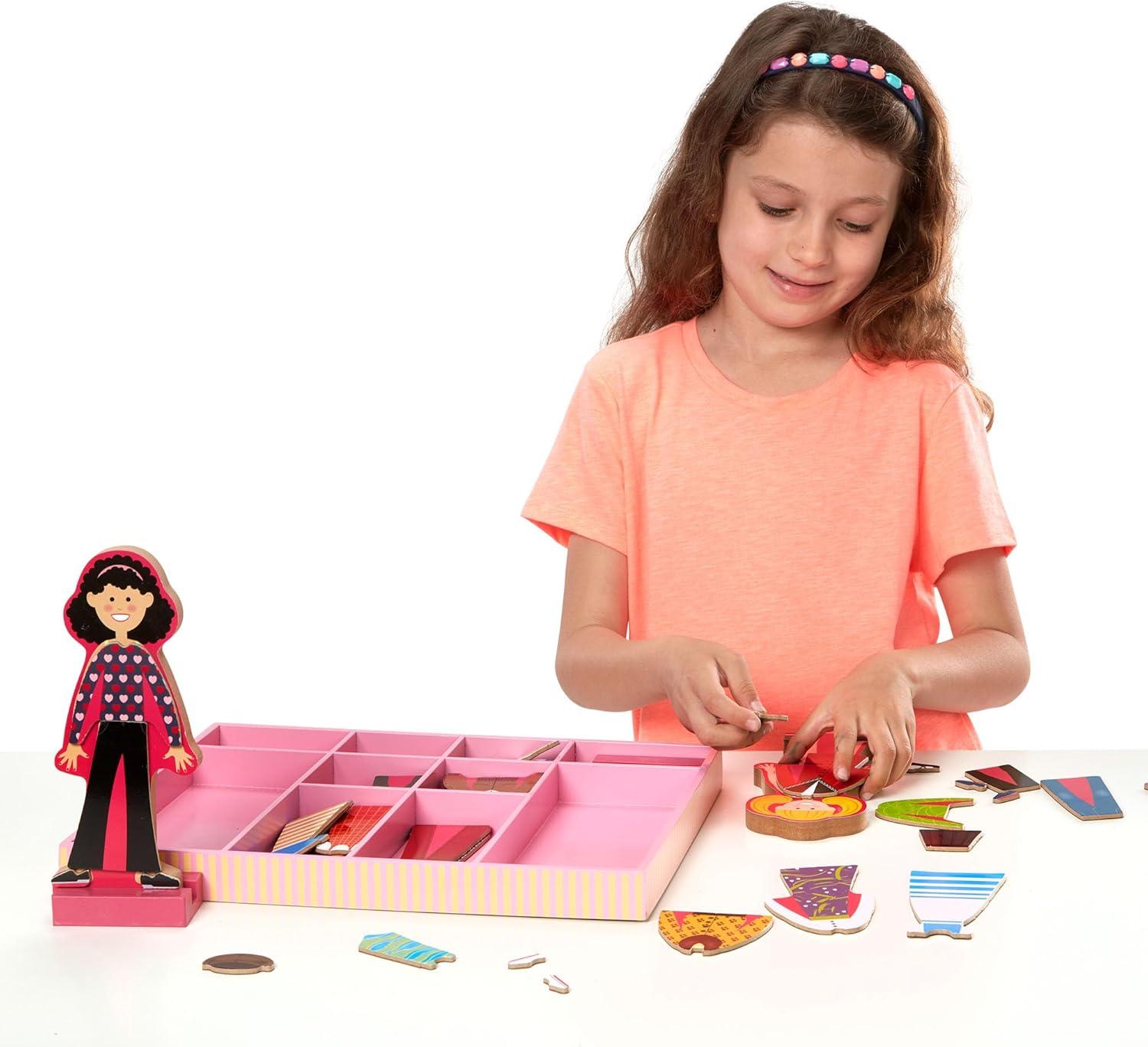 imageMelissa ampamp Doug Abby and Emma Magnetic Wooden DressUp Dolls Play Set 55 Pieces Magnetic Dolls Pretend Play ampamp Preschool Toys for Kids 3Abby  Emma