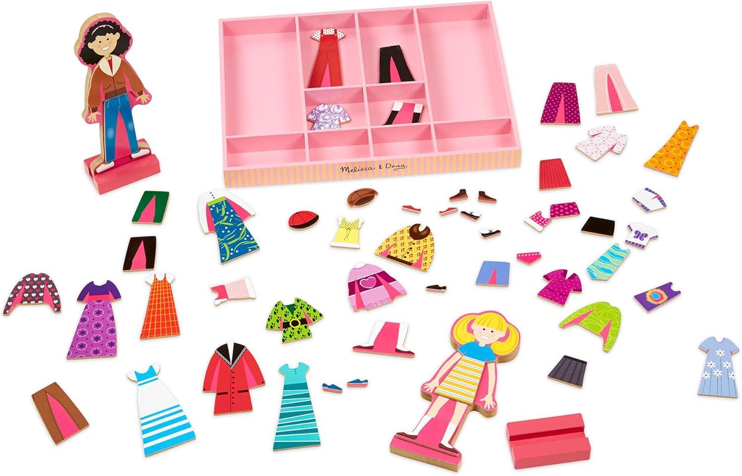 imageMelissa ampamp Doug Abby and Emma Magnetic Wooden DressUp Dolls Play Set 55 Pieces Magnetic Dolls Pretend Play ampamp Preschool Toys for Kids 3Abby  Emma