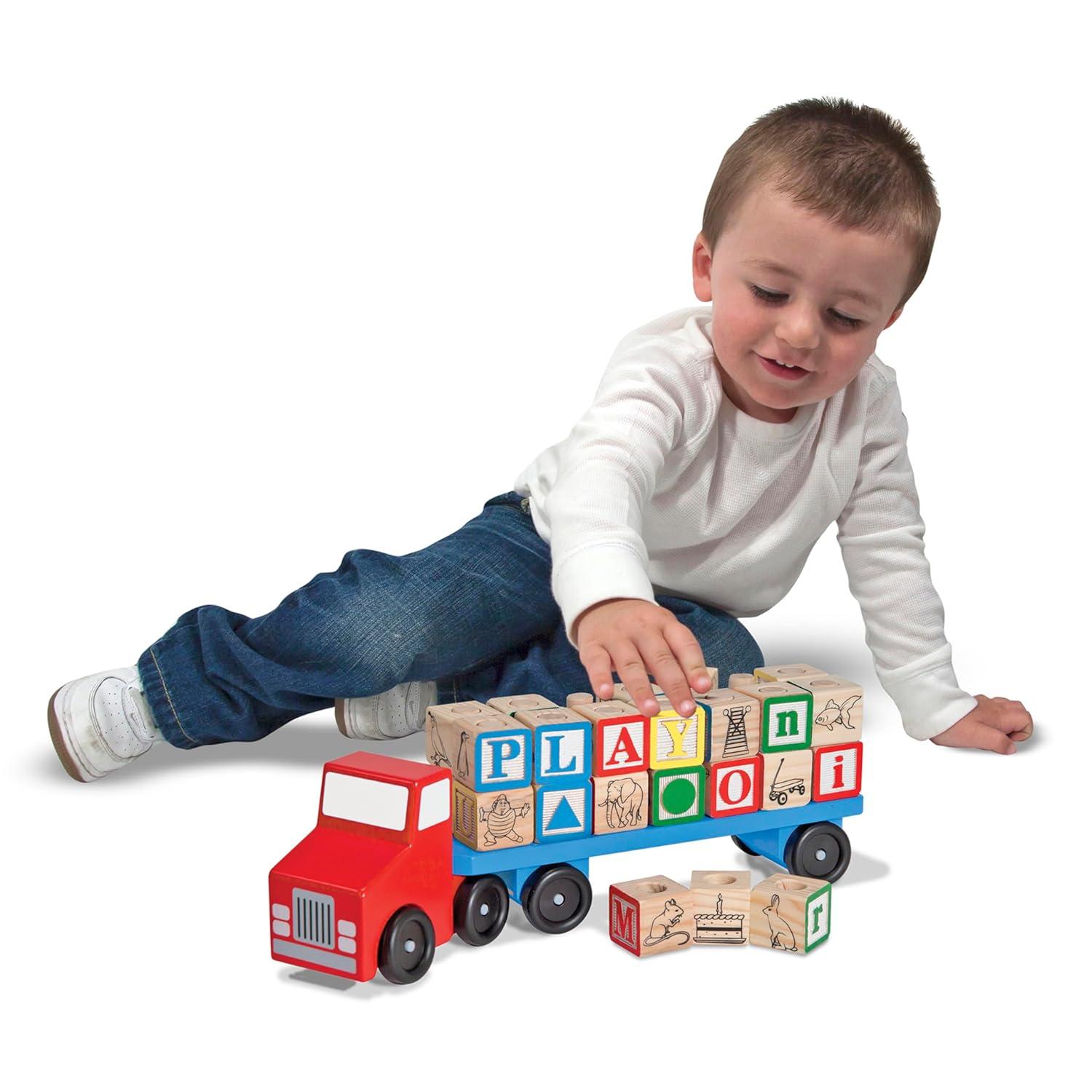 imageMelissa ampamp Doug Alphabet Blocks Wooden Truck Educational Toy
