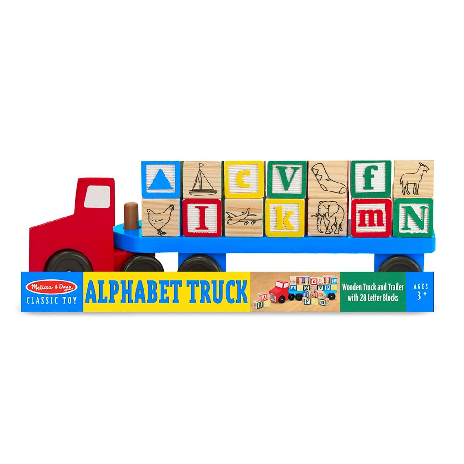 imageMelissa ampamp Doug Alphabet Blocks Wooden Truck Educational Toy