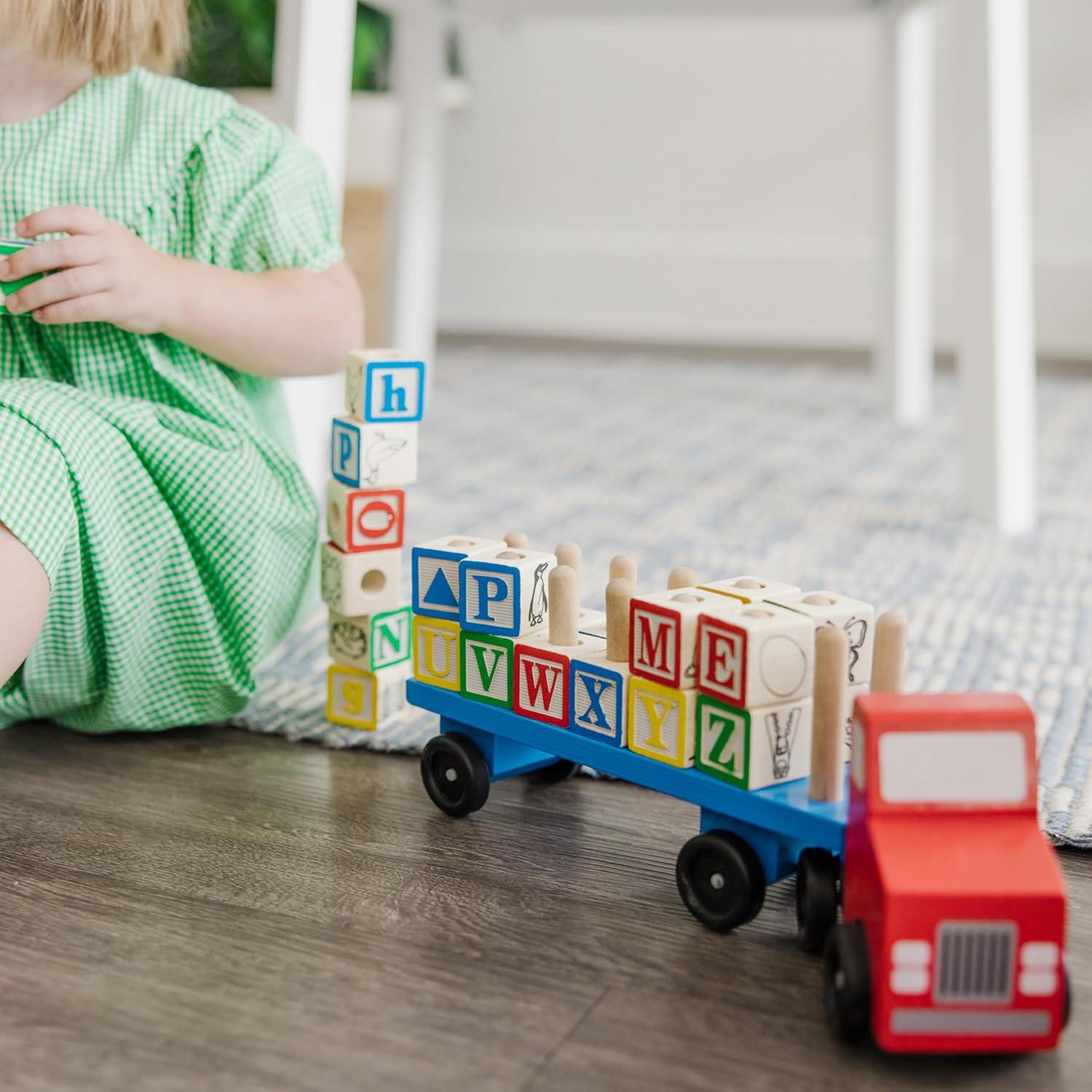 imageMelissa ampamp Doug Alphabet Blocks Wooden Truck Educational Toy