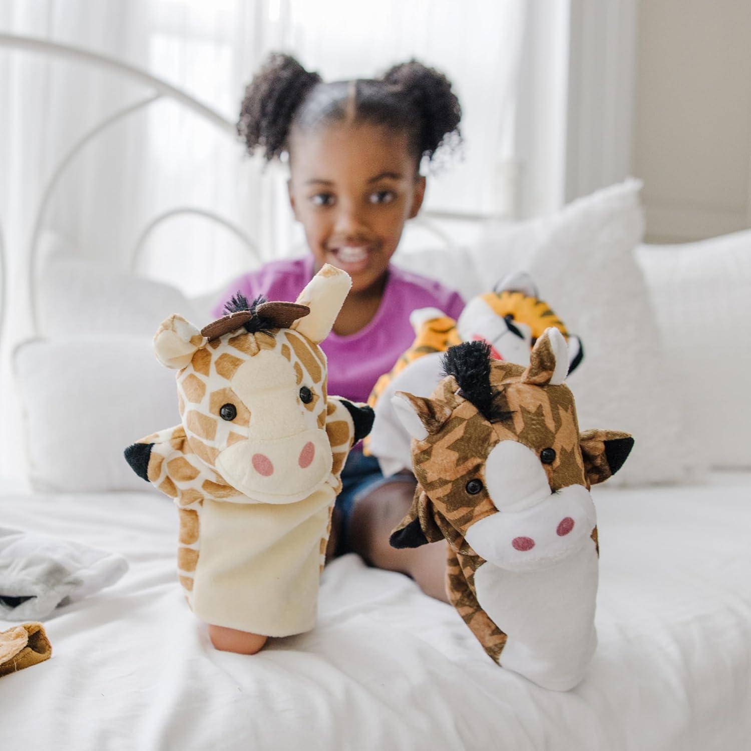 imageMelissa ampamp Doug Animal Hand Puppets Set of 2 4 Animals in Each  Zoo Friends and Farm Friends