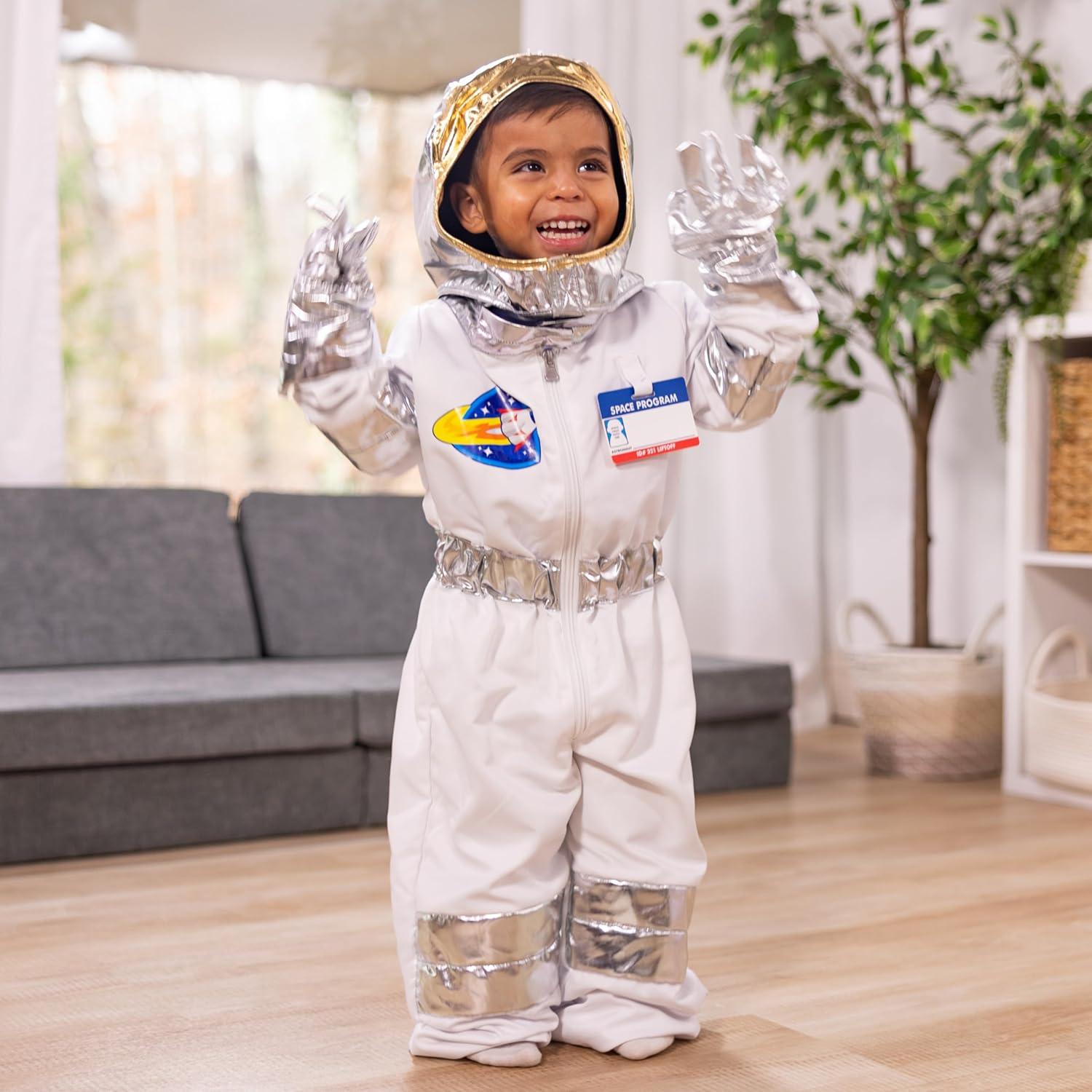 imageMelissa ampamp Doug Astronaut Costume Role Play Space Set 5Piece  Jumpsuit Helmet Gloves Name Tag  Pretend Astronaut Outfit with Realistic Accessories Kids Dress Up for Toddlers ampamp Children Ages 3