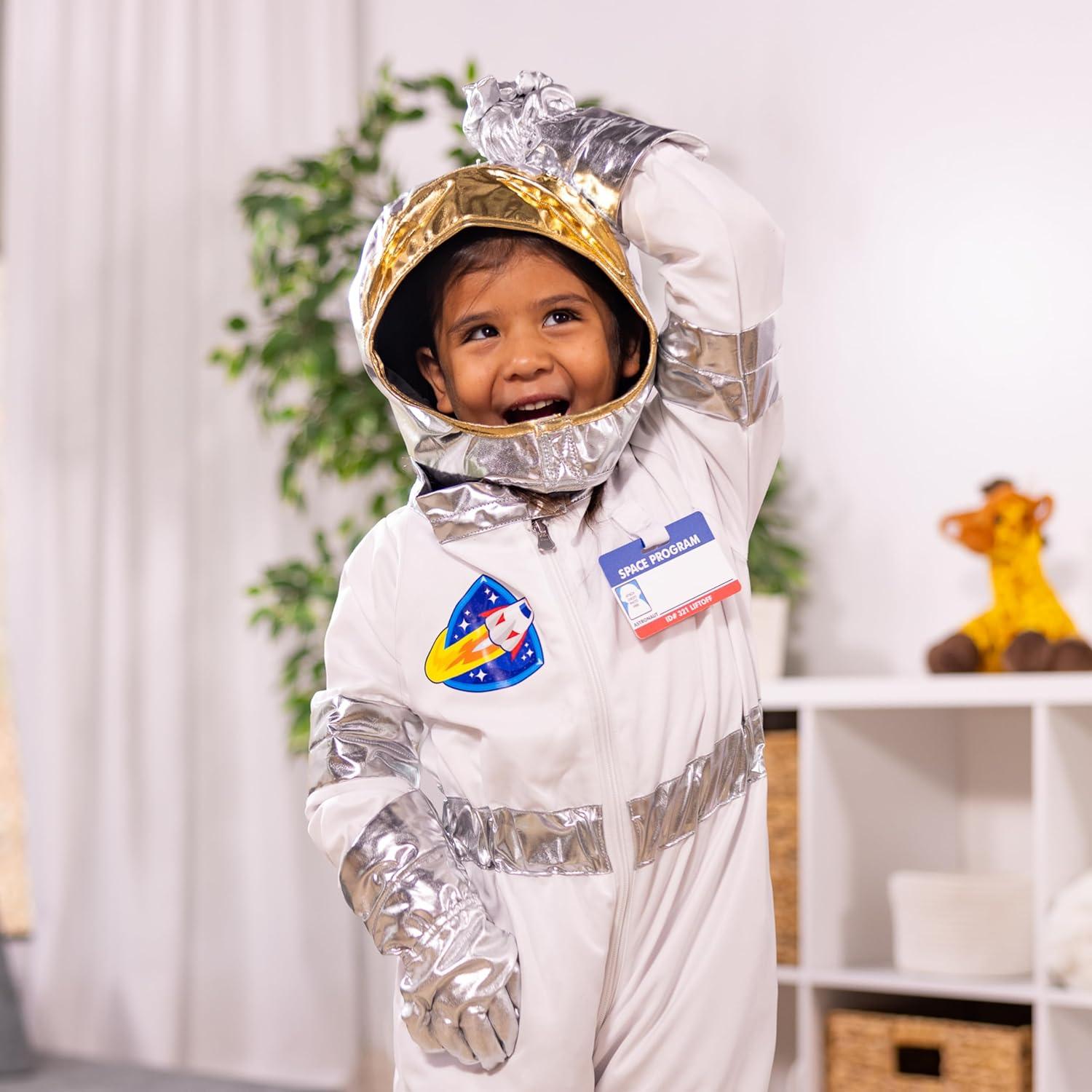 imageMelissa ampamp Doug Astronaut Costume Role Play Space Set 5Piece  Jumpsuit Helmet Gloves Name Tag  Pretend Astronaut Outfit with Realistic Accessories Kids Dress Up for Toddlers ampamp Children Ages 3