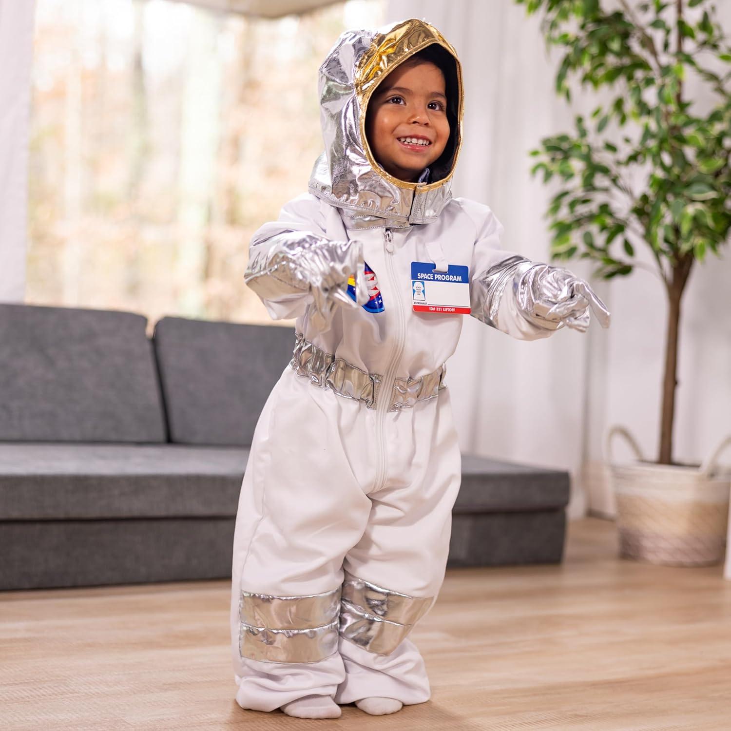 imageMelissa ampamp Doug Astronaut Costume Role Play Space Set 5Piece  Jumpsuit Helmet Gloves Name Tag  Pretend Astronaut Outfit with Realistic Accessories Kids Dress Up for Toddlers ampamp Children Ages 3