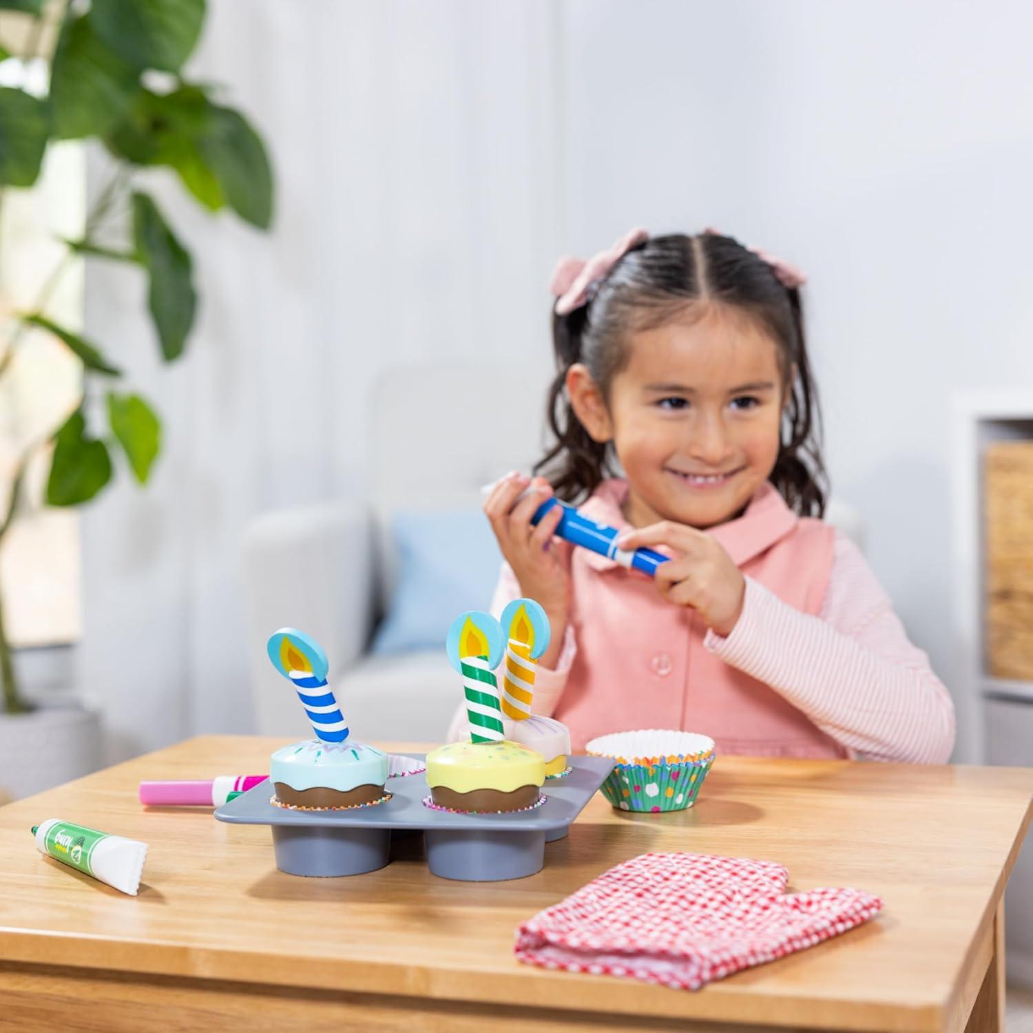 imageMelissa ampamp Doug Bake ampamp Decorate Wooden Cupcake Kit with Play Food Toppings ampamp Play Kitchen Accessories Preschool Learning Toys for Girls ampamp Boys 3English Only