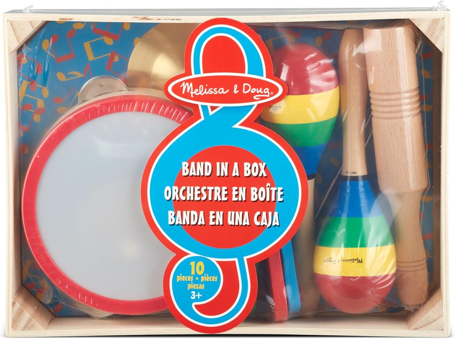 imageMelissa ampamp Doug BandinaBox Clap Clang Tap  10Piece Musical Instrument SetEnglish Only