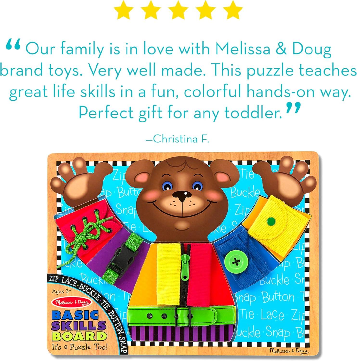 imageMelissa ampamp Doug Basic Skills Puzzle Board  Wooden Educational Toy Learn to Button Busy Board Activity for Fine Motor Skills Developmental Toy for Toddlers Ages 31 EA