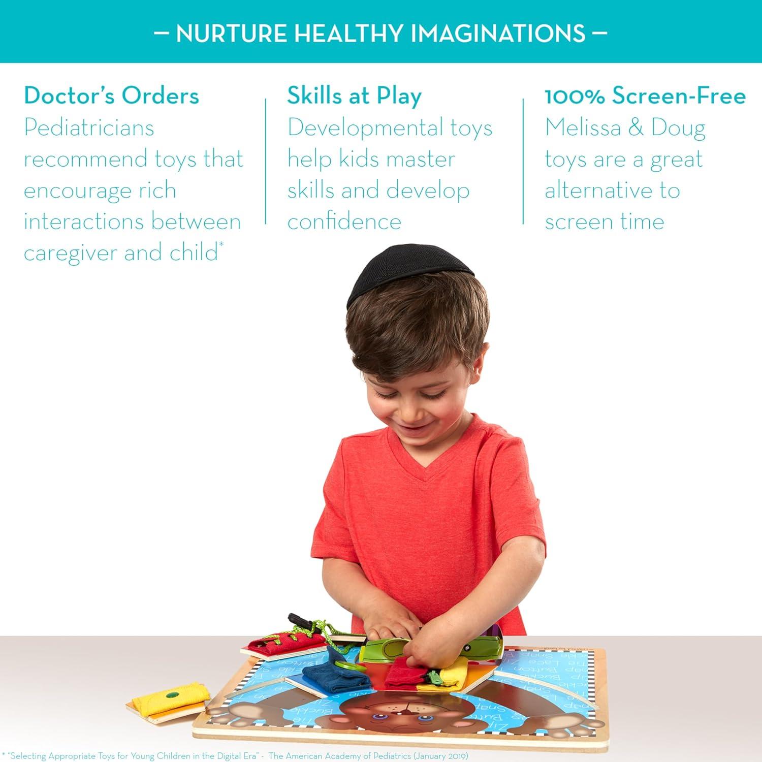imageMelissa ampamp Doug Basic Skills Puzzle Board  Wooden Educational Toy Learn to Button Busy Board Activity for Fine Motor Skills Developmental Toy for Toddlers Ages 31 EA