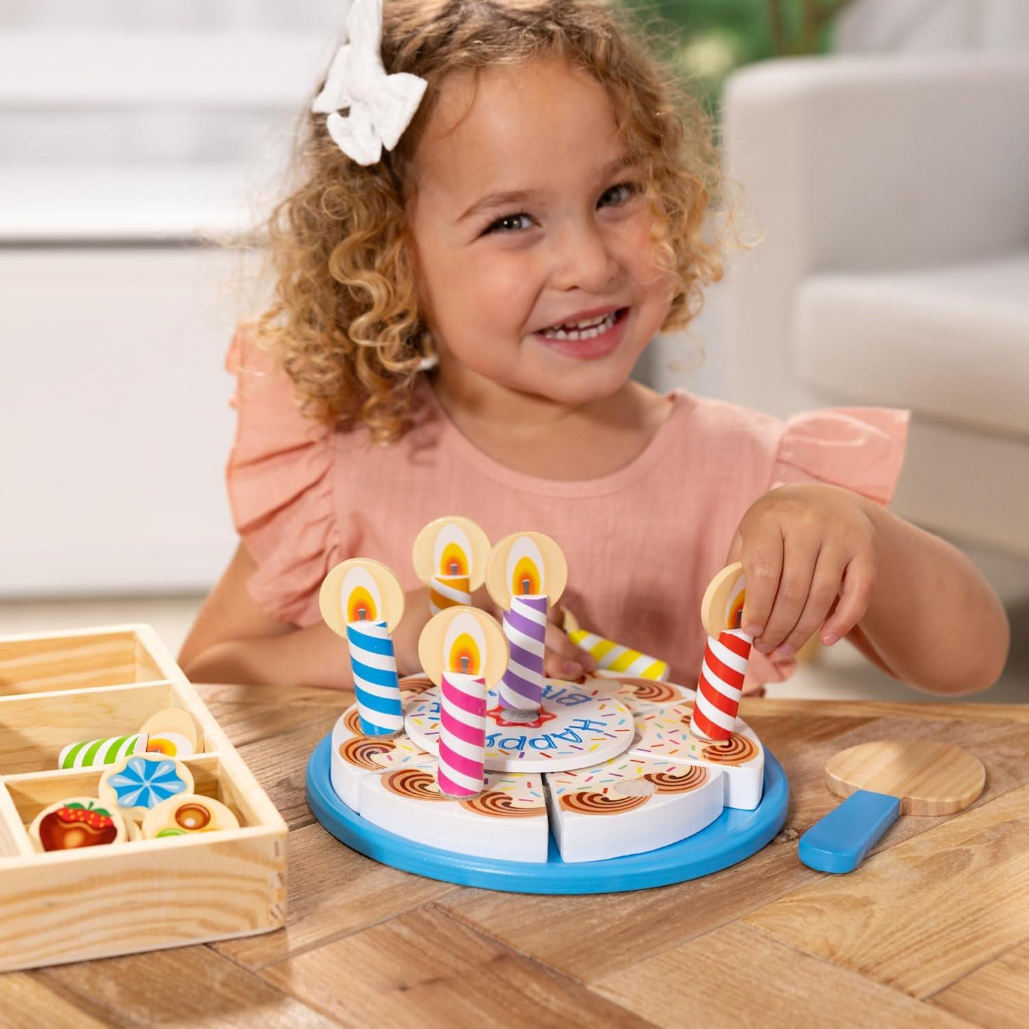 imageMelissa ampamp Doug Birthday Party Cake  Wooden Play Food with MixnMatch Toppings and 7 Candles