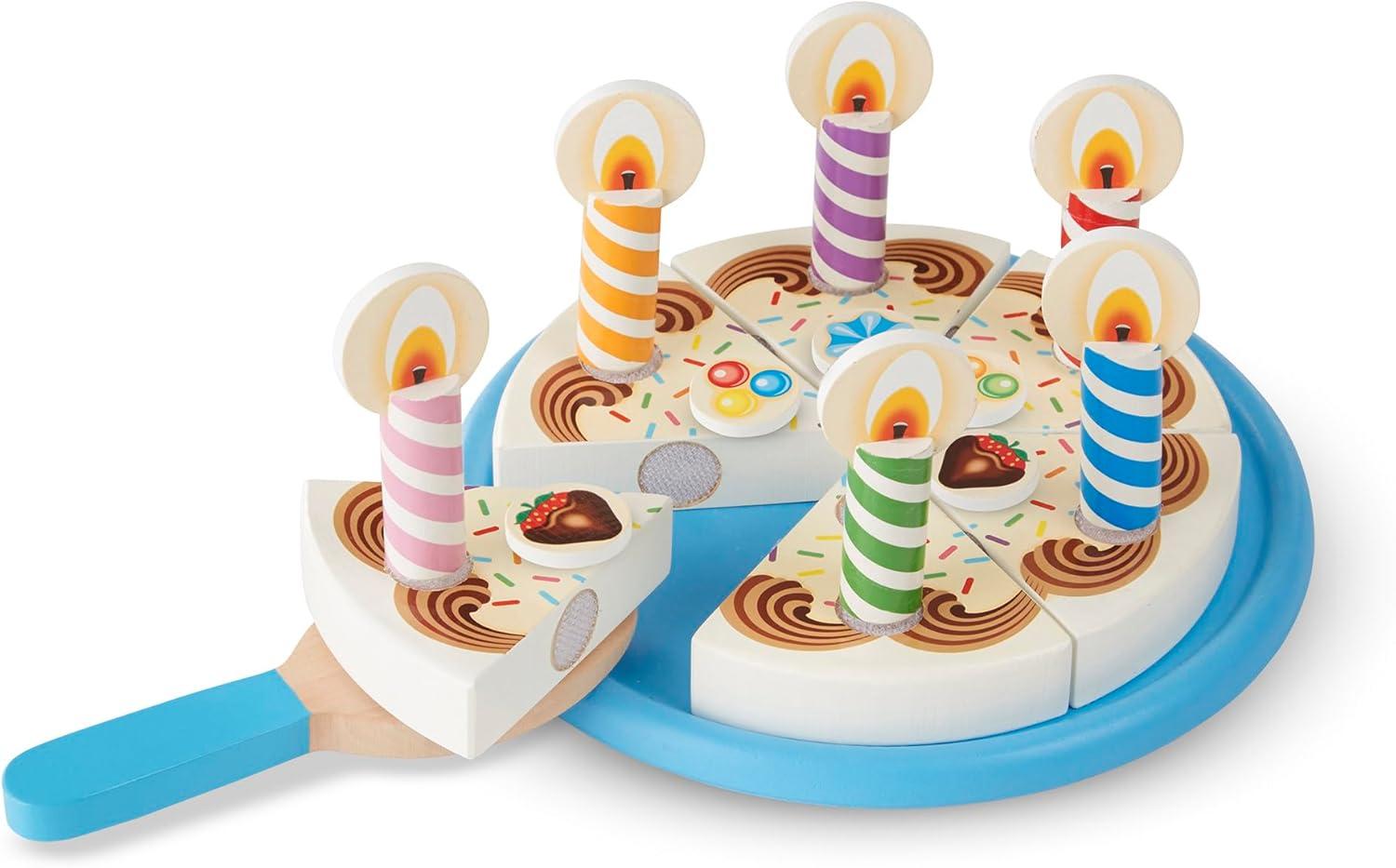 imageMelissa ampamp Doug Birthday Party Cake  Wooden Play Food with MixnMatch Toppings and 7 Candles