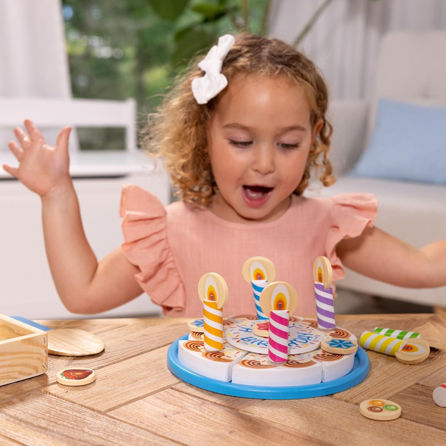 imageMelissa ampamp Doug Birthday Party Cake  Wooden Play Food with MixnMatch Toppings and 7 Candles