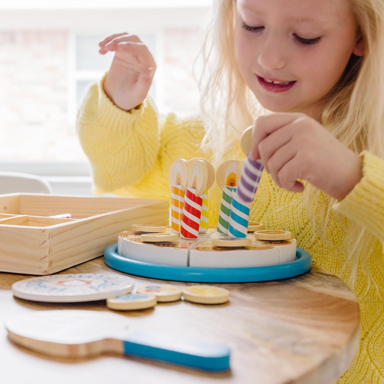 imageMelissa ampamp Doug Birthday Party Cake  Wooden Play Food with MixnMatch Toppings and 7 Candles