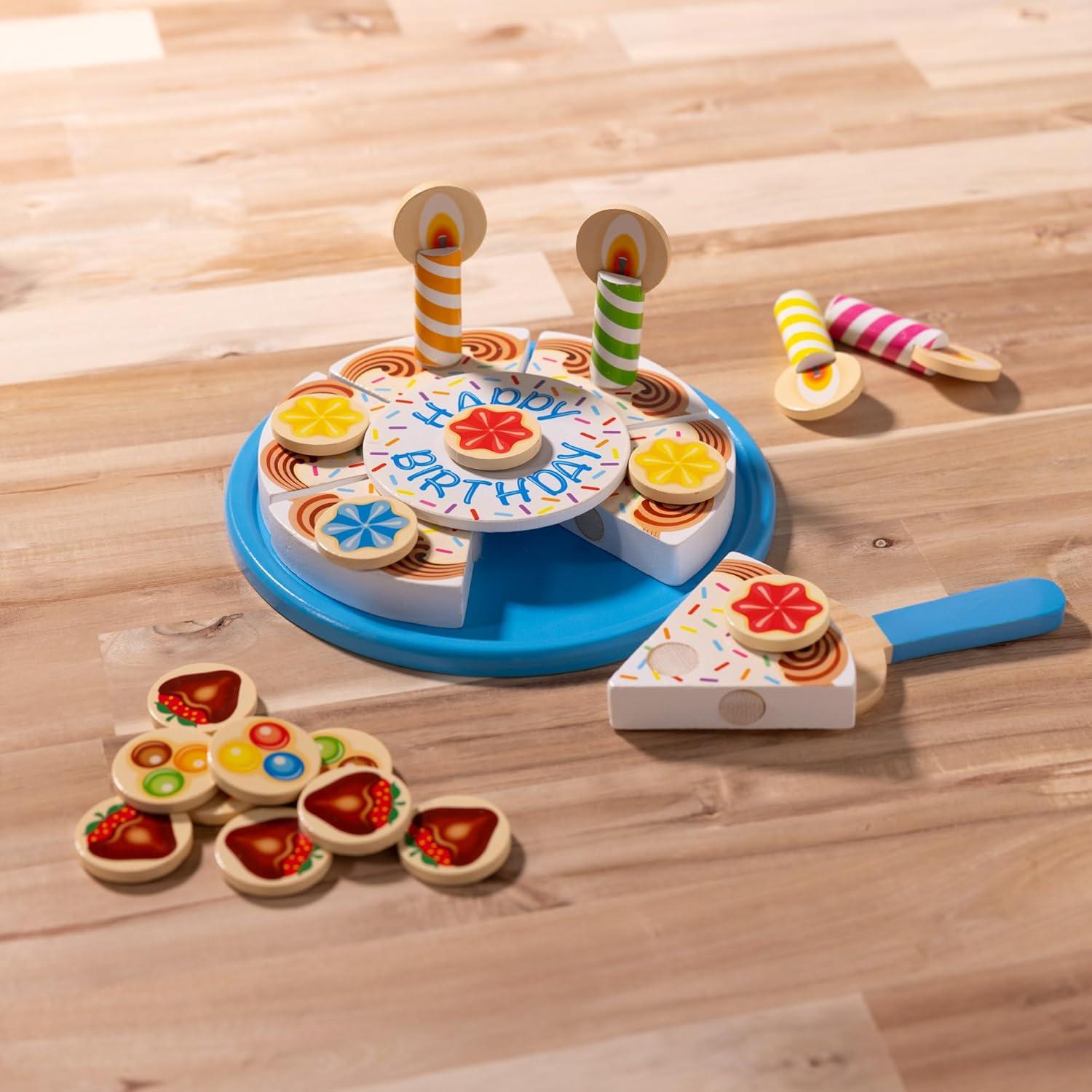 imageMelissa ampamp Doug Birthday Party Cake  Wooden Play Food with MixnMatch Toppings and 7 Candles