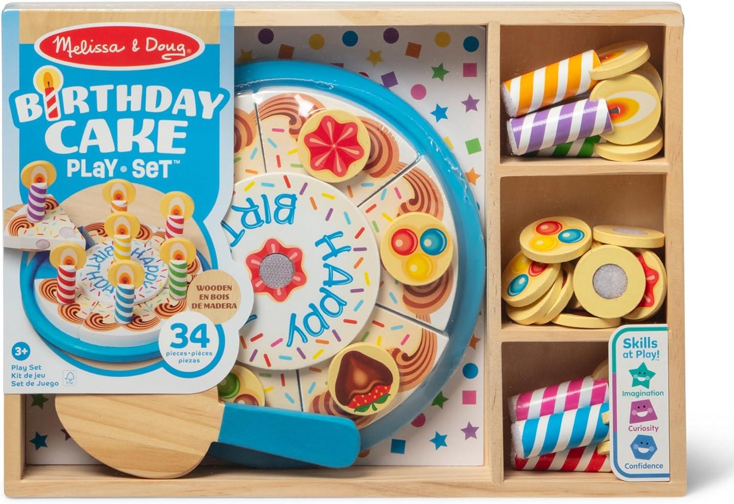 imageMelissa ampamp Doug Birthday Party Cake  Wooden Play Food with MixnMatch Toppings and 7 Candles