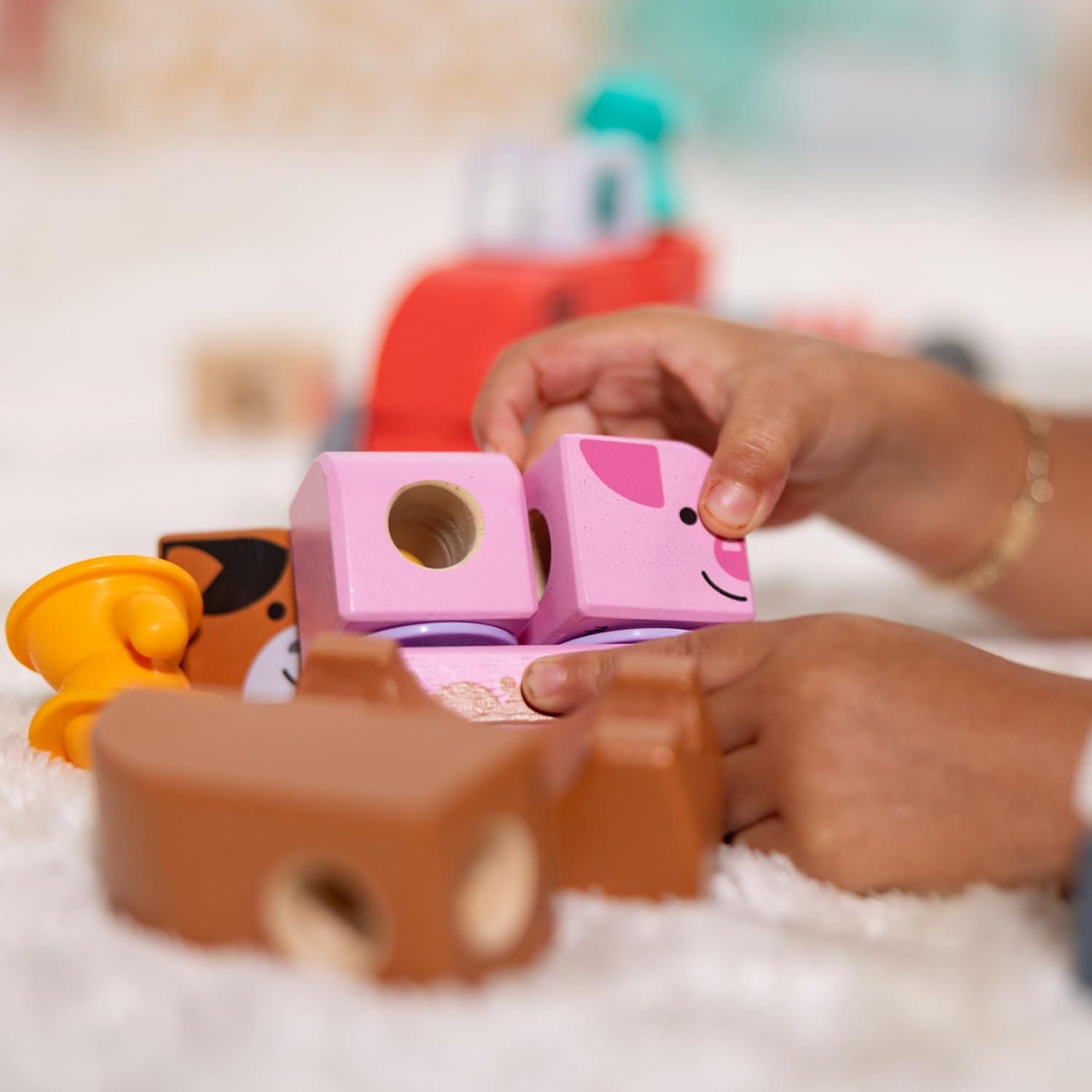 imageMelissa ampamp Doug Blockables Farm and Farm Friends 2Pack Bundle Connectable Wooden Building Blocks Preschool Play Set Toy
