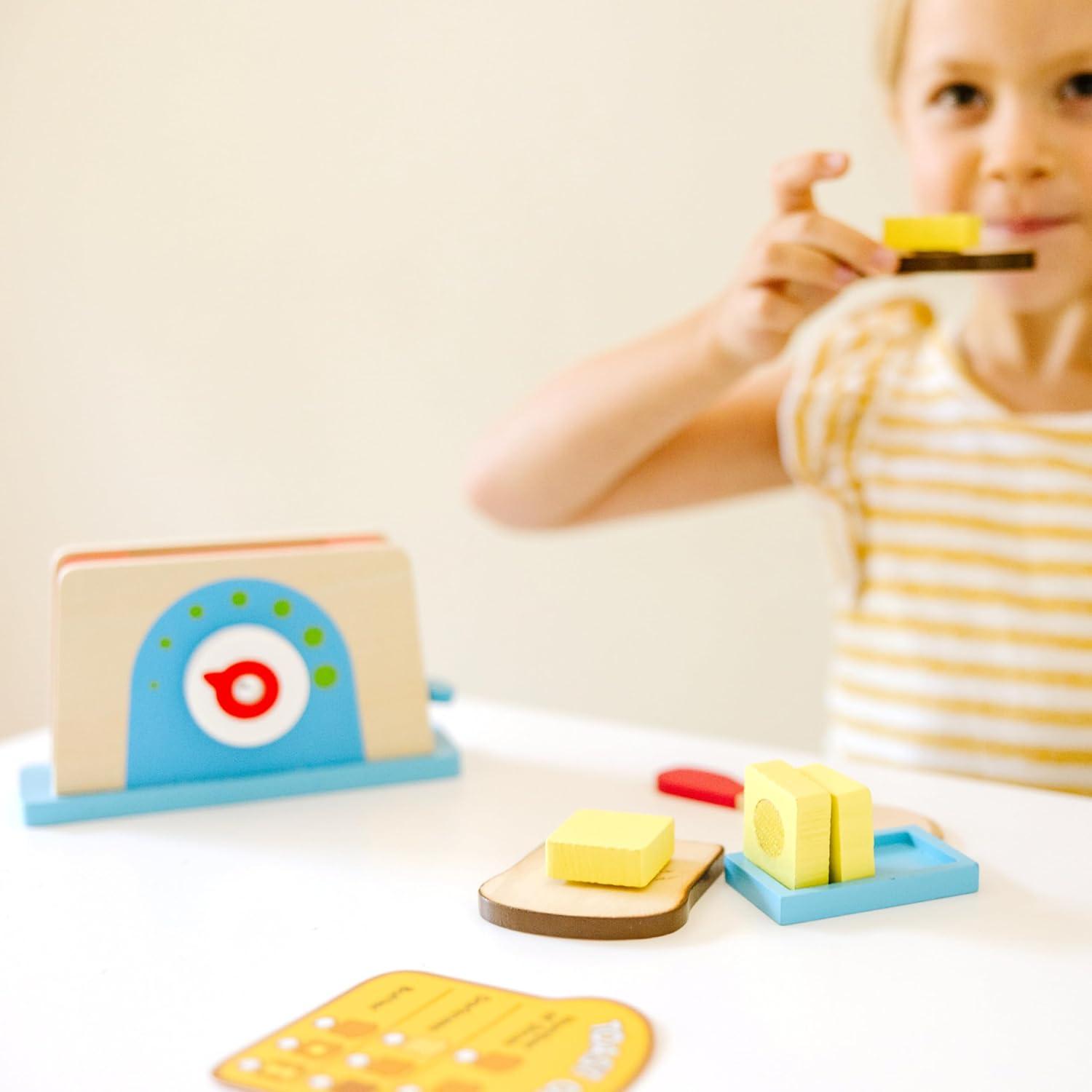 imageMelissa ampamp Doug Bread and Butter Toaster Set 9 pcs  Wooden Play Food and Kitchen Accessories
